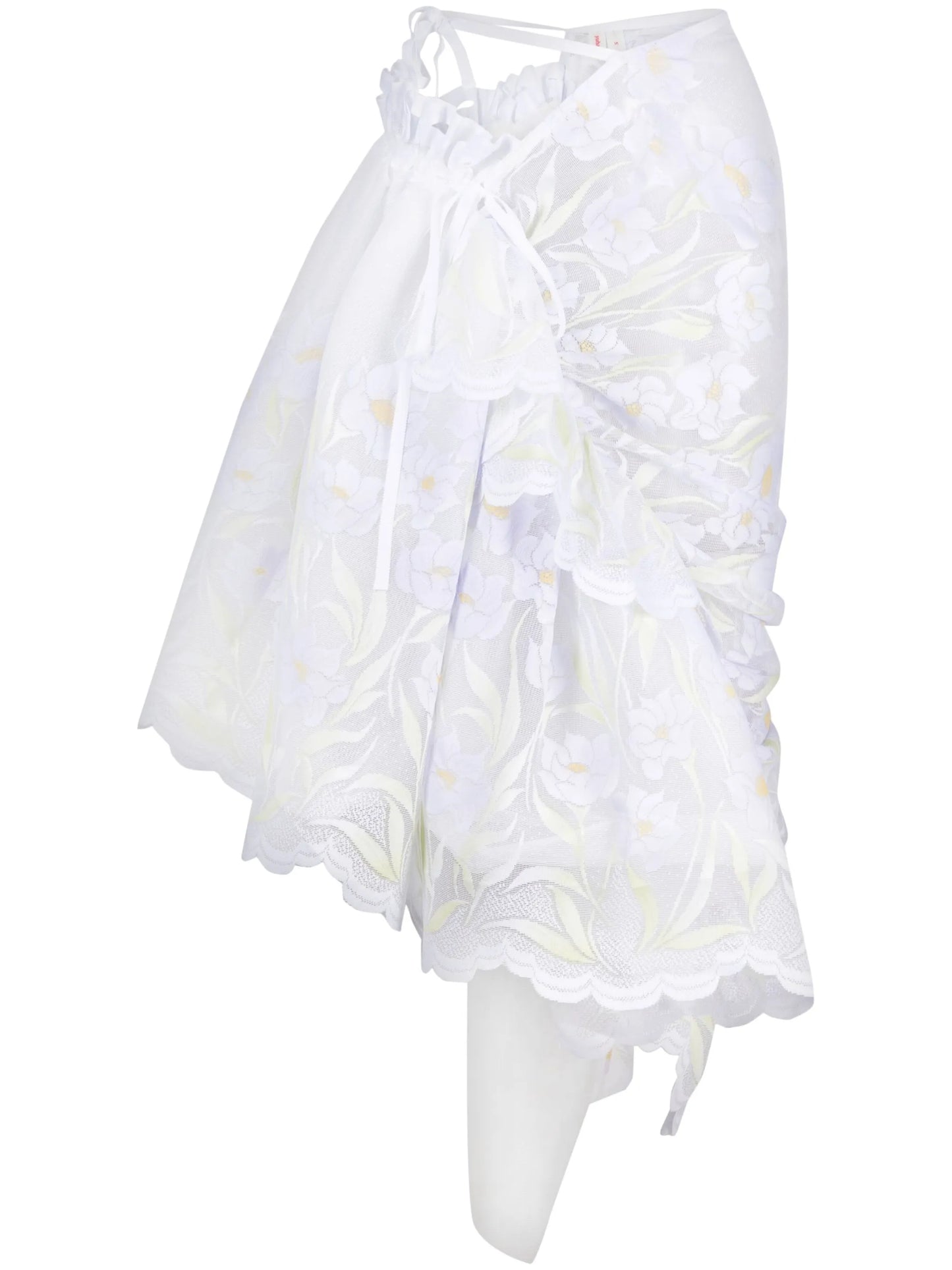 gathered-detail lace midi skirt