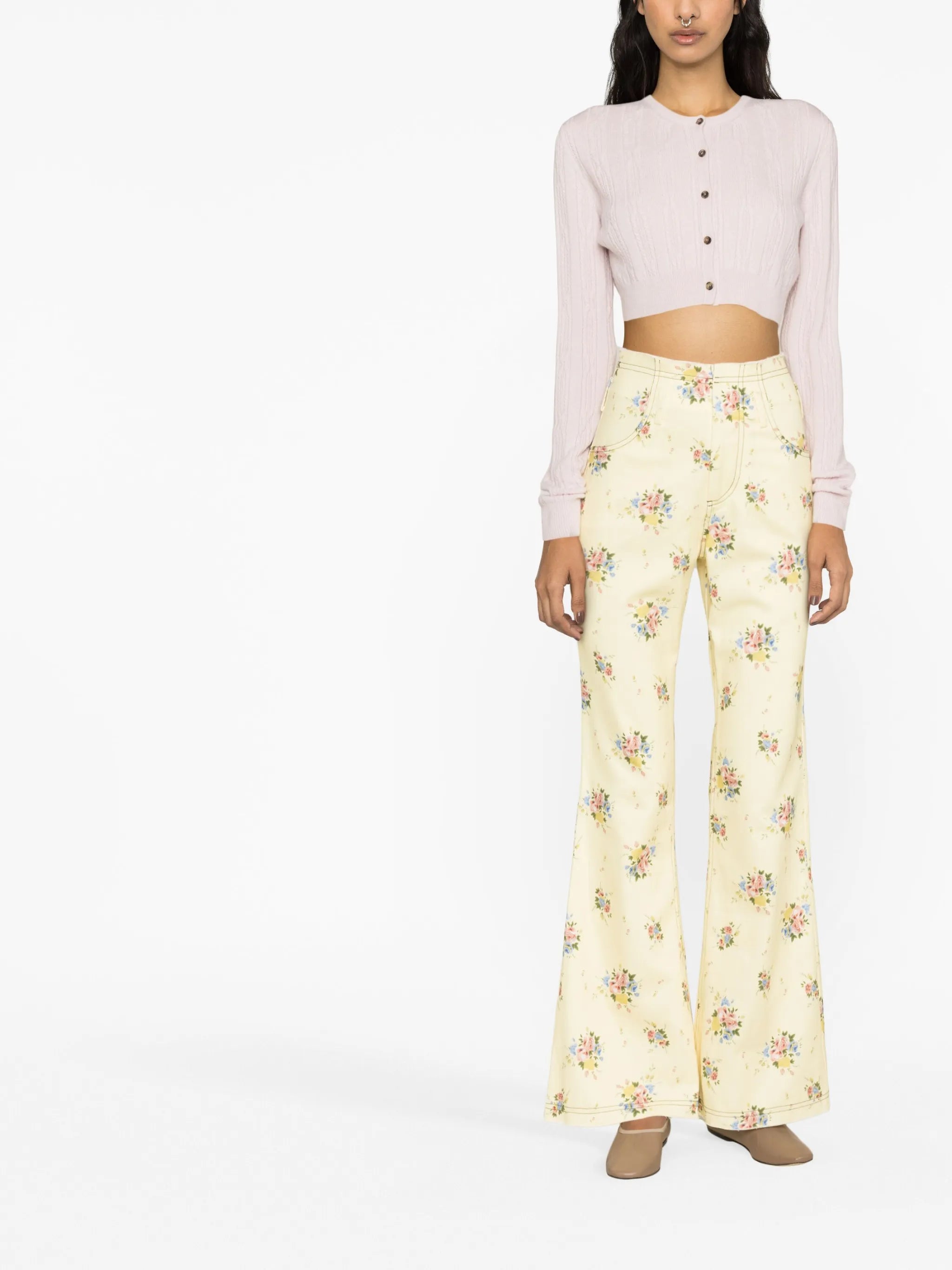 floral-print flared jeans