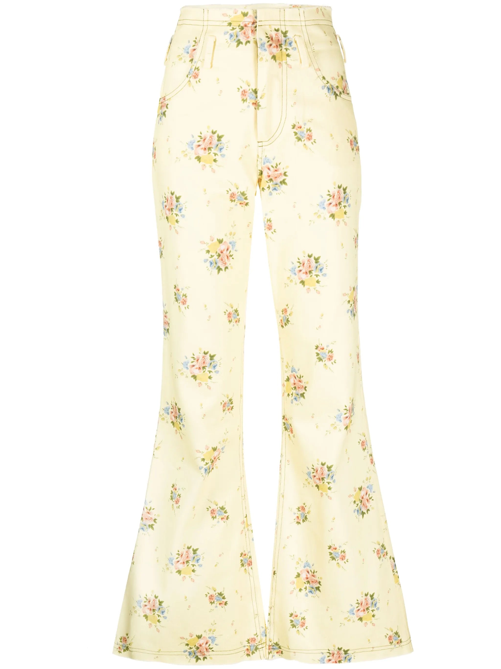 floral-print flared jeans