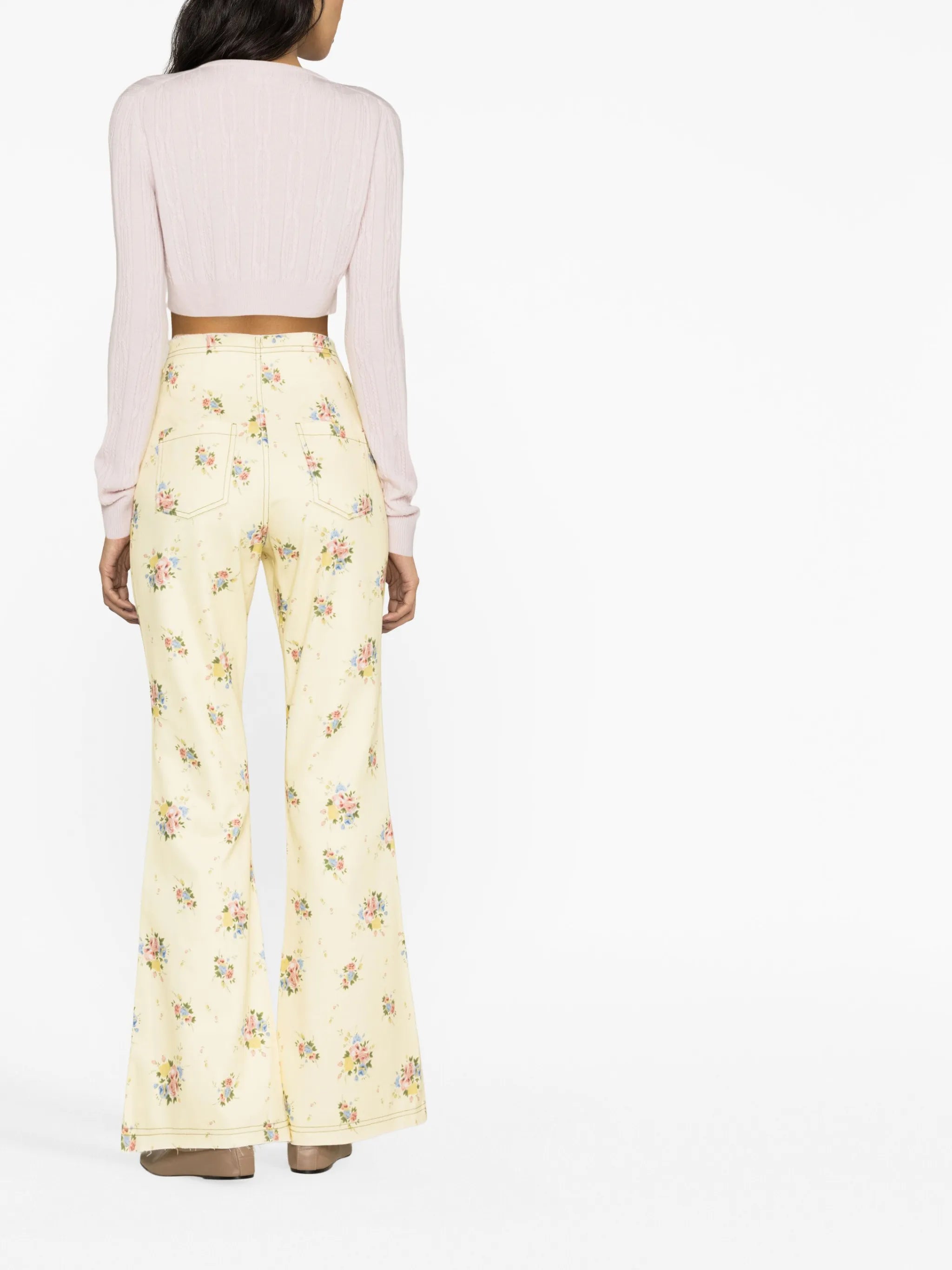 floral-print flared jeans