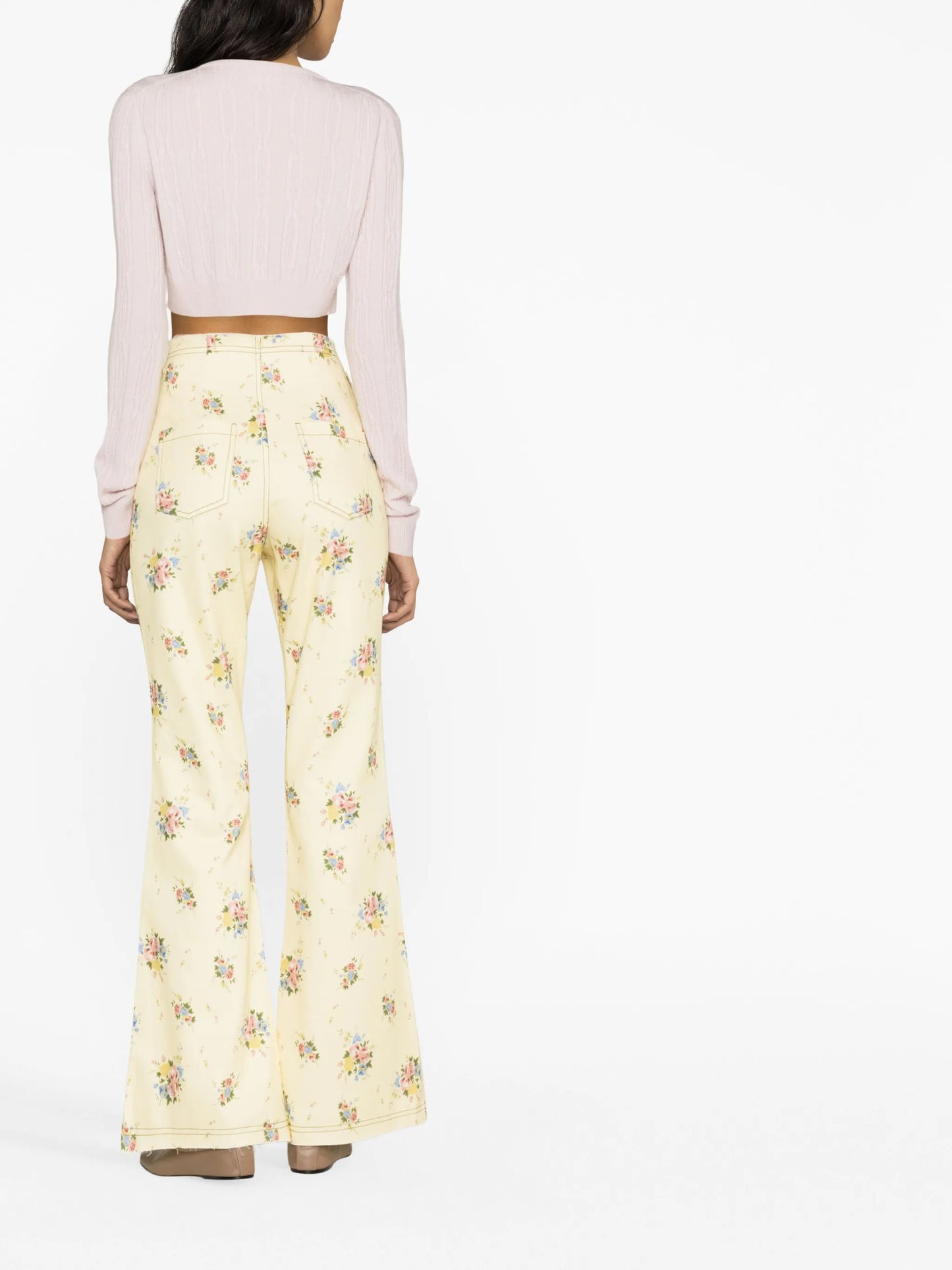 floral-print flared jeans