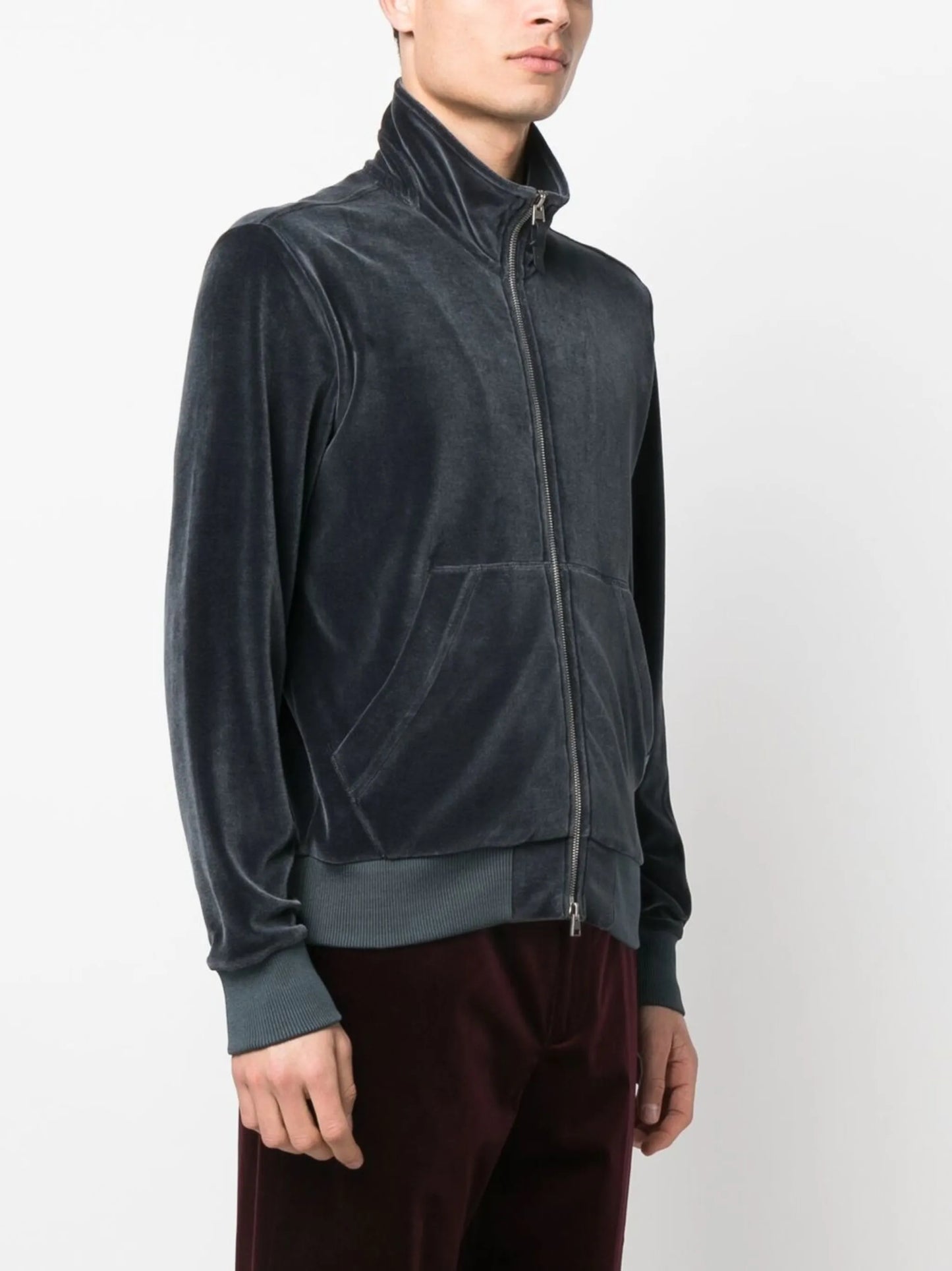 funnel-neck velour zip sweatshirt