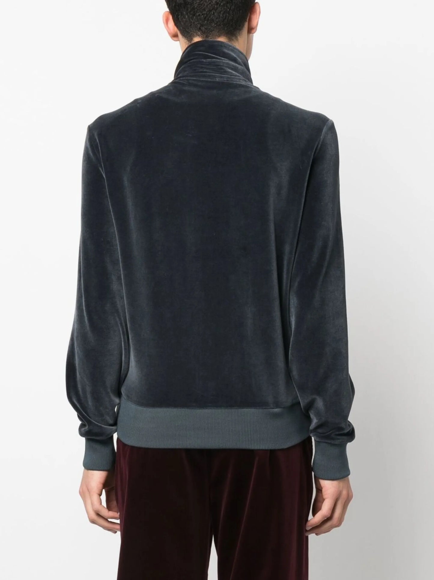 funnel-neck velour zip sweatshirt