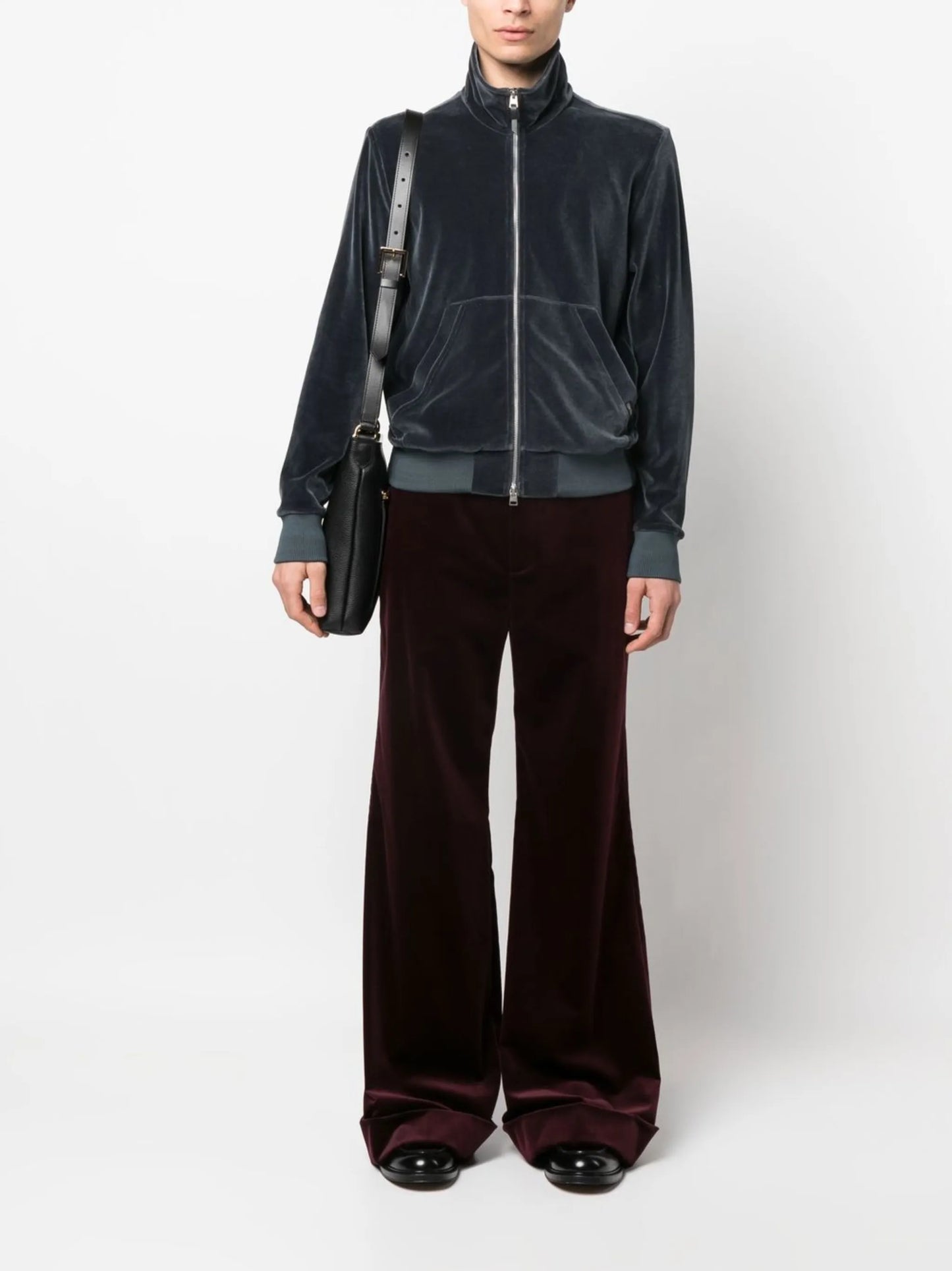 funnel-neck velour zip sweatshirt