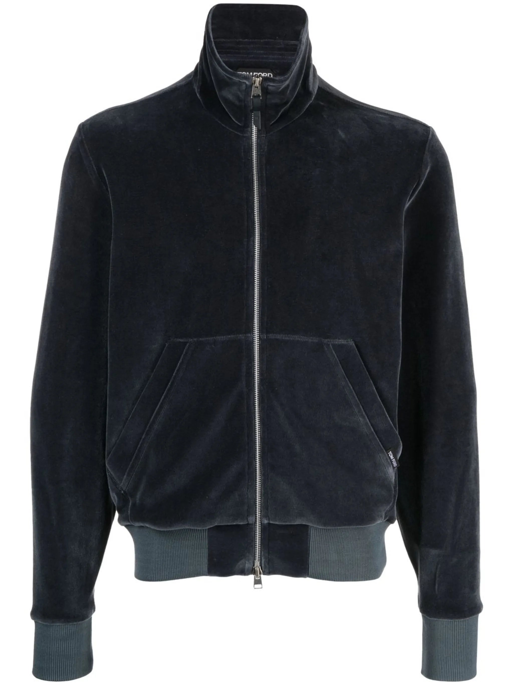 funnel-neck velour zip sweatshirt