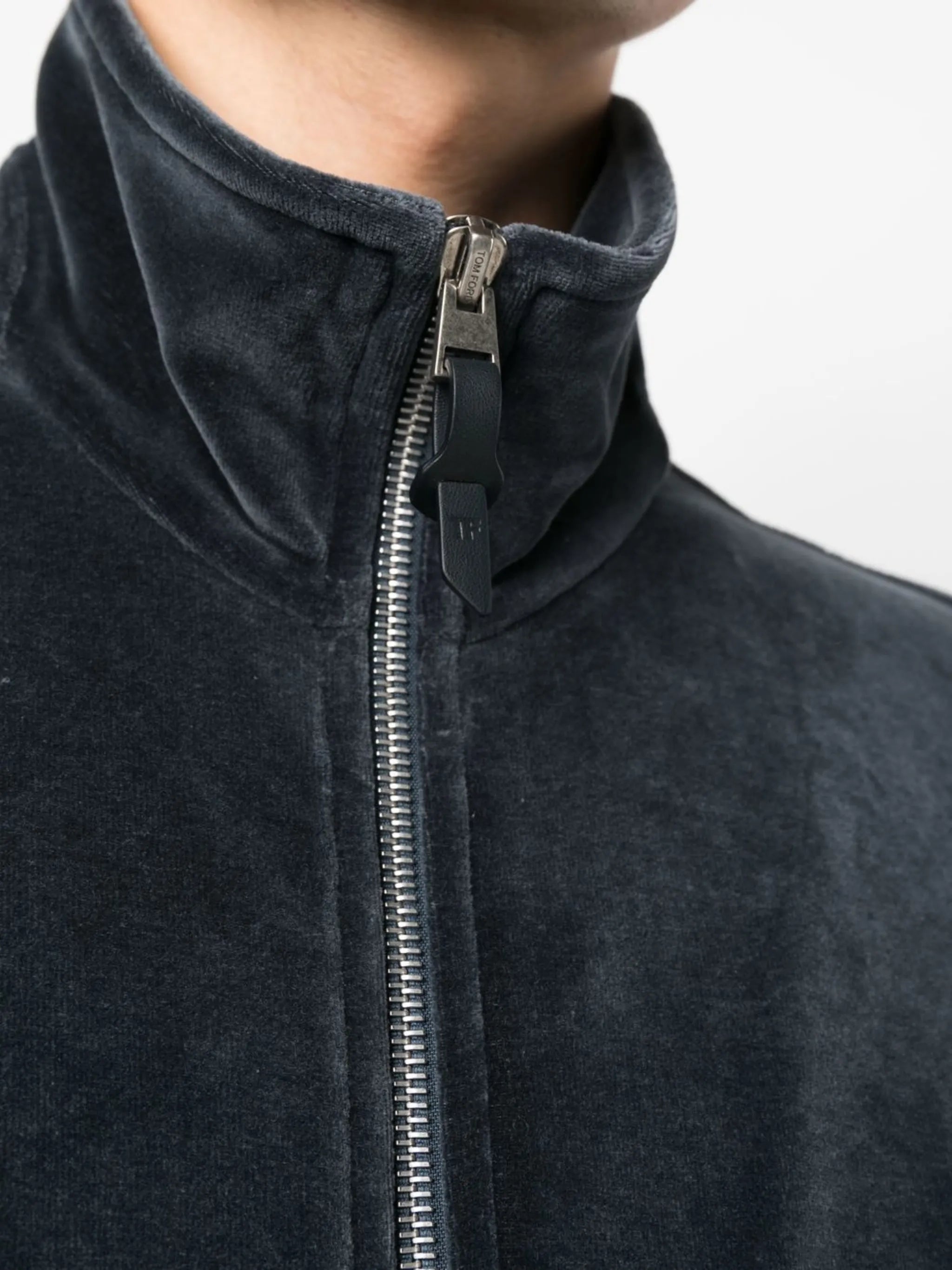 funnel-neck velour zip sweatshirt