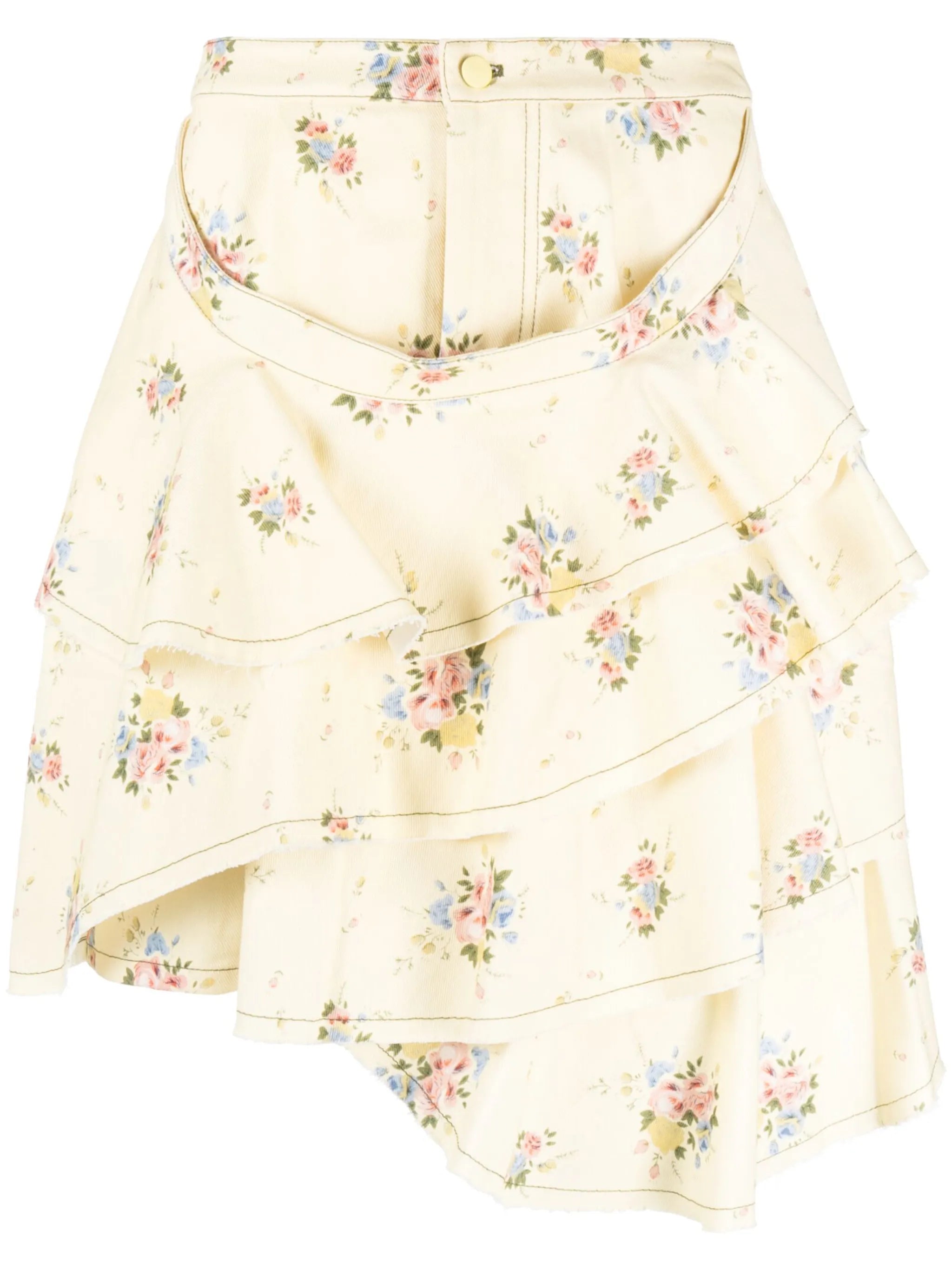 floral-print denim skirt
