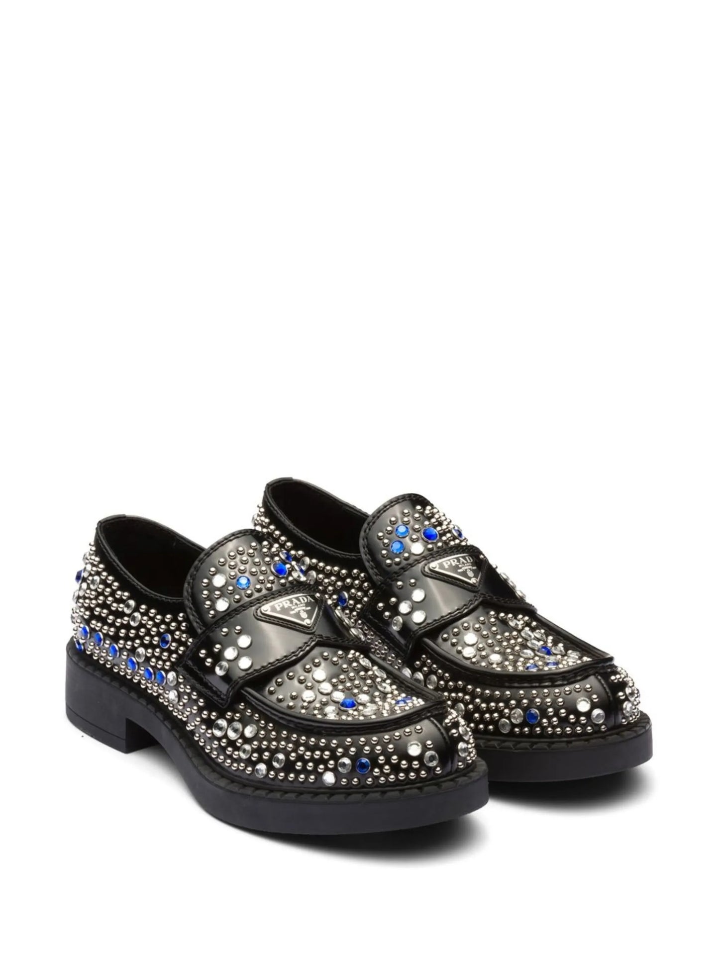 rhinestone-embellished brushed leather loafers