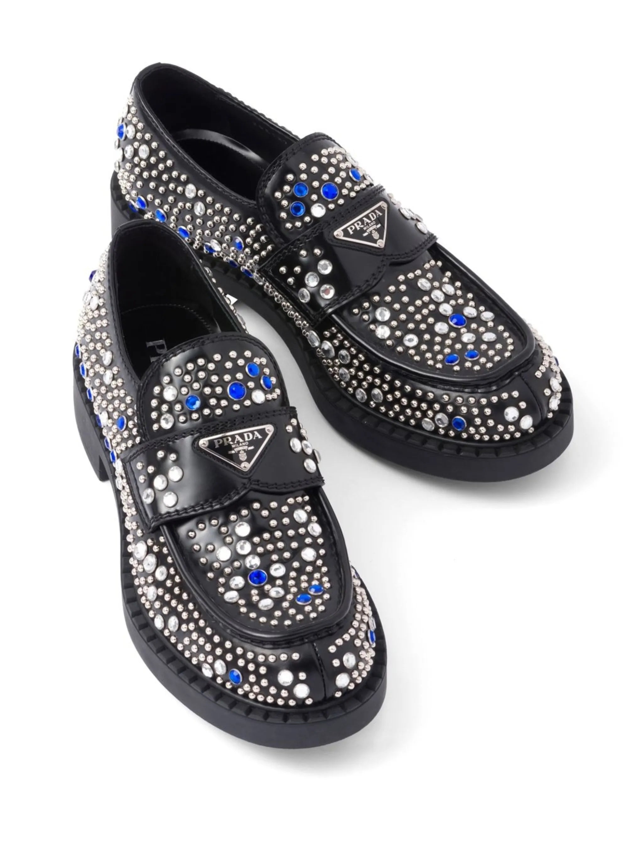 rhinestone-embellished brushed leather loafers