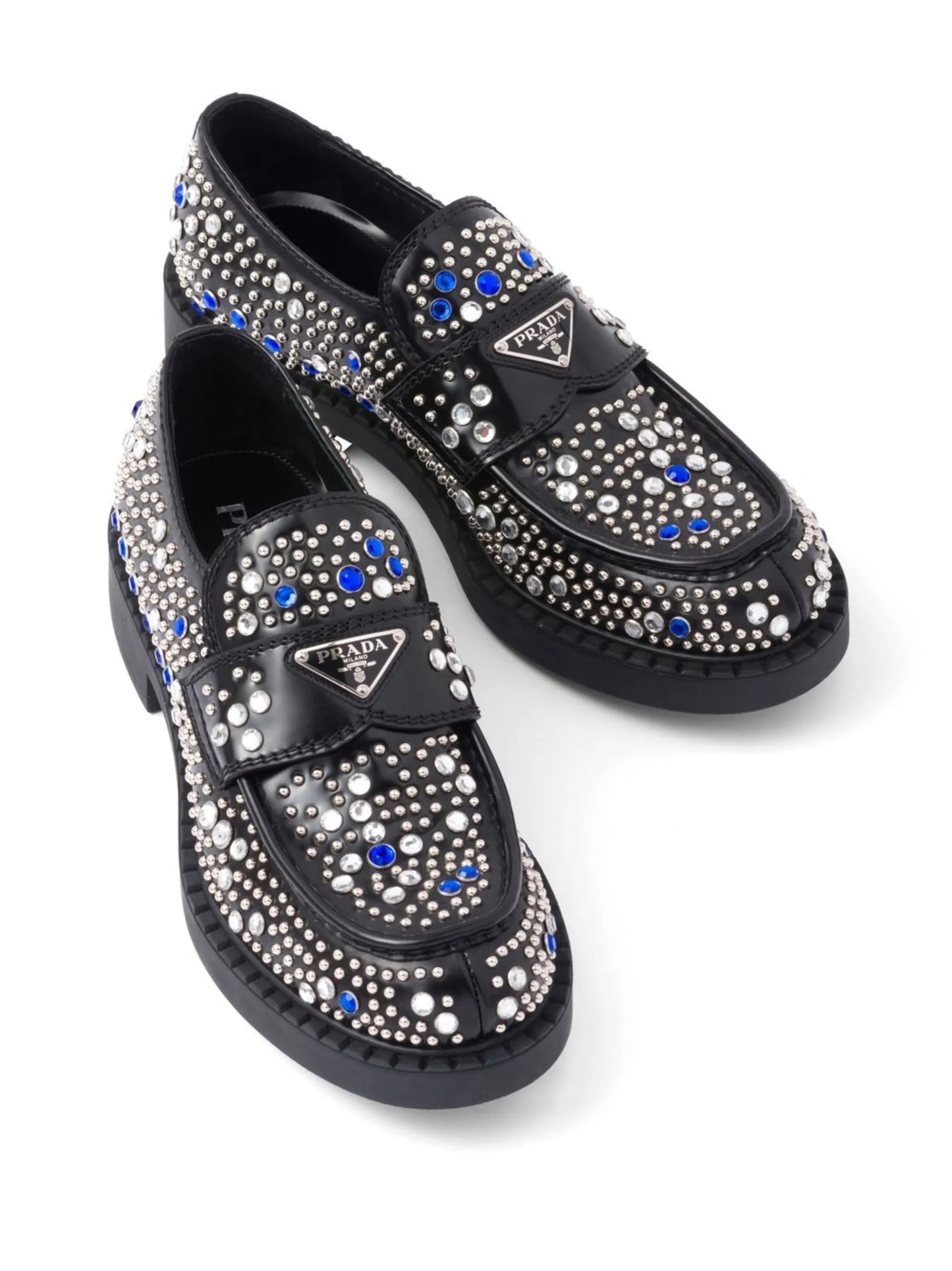 rhinestone-embellished brushed leather loafers