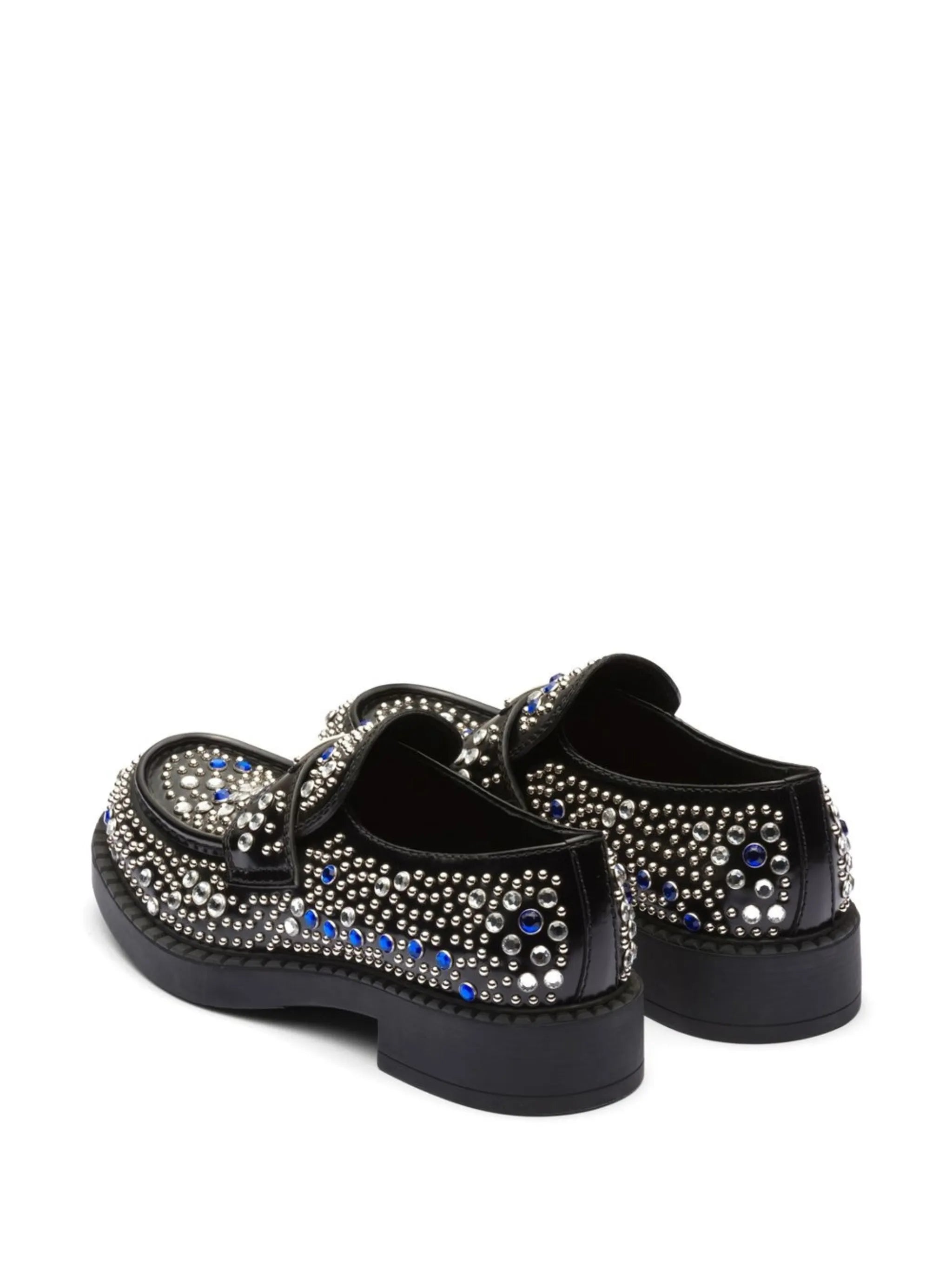 rhinestone-embellished brushed leather loafers