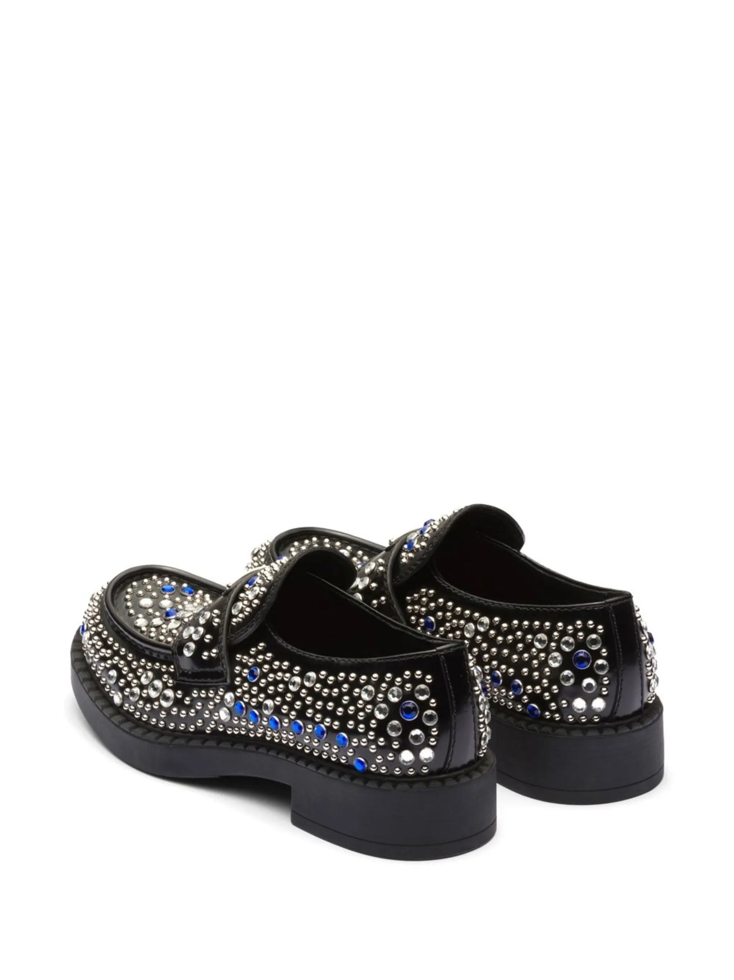 rhinestone-embellished brushed leather loafers