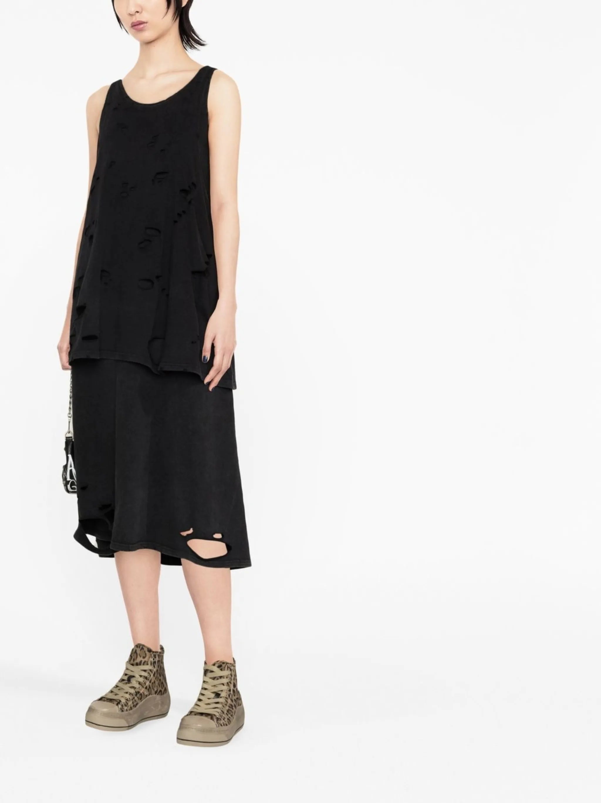 distressed double-layer tank dress