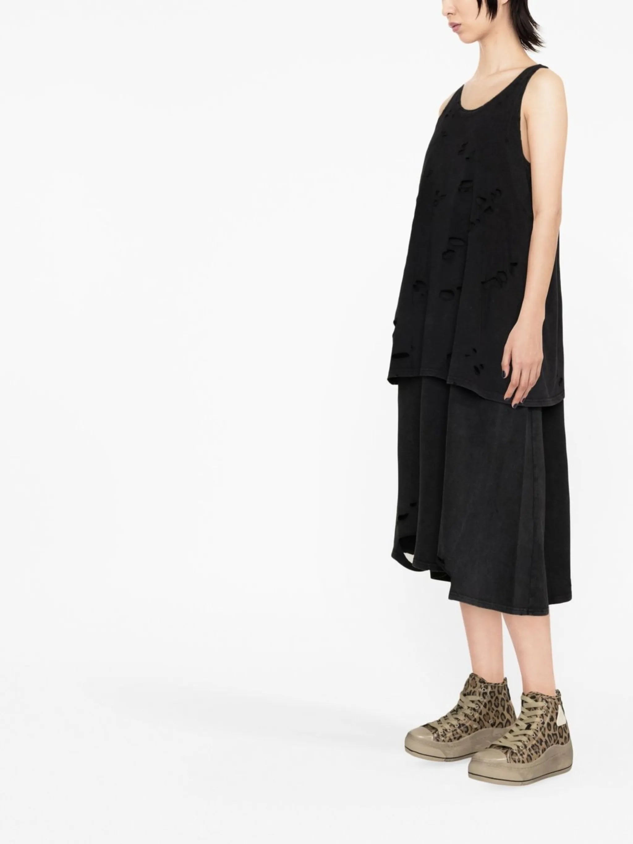 distressed double-layer tank dress