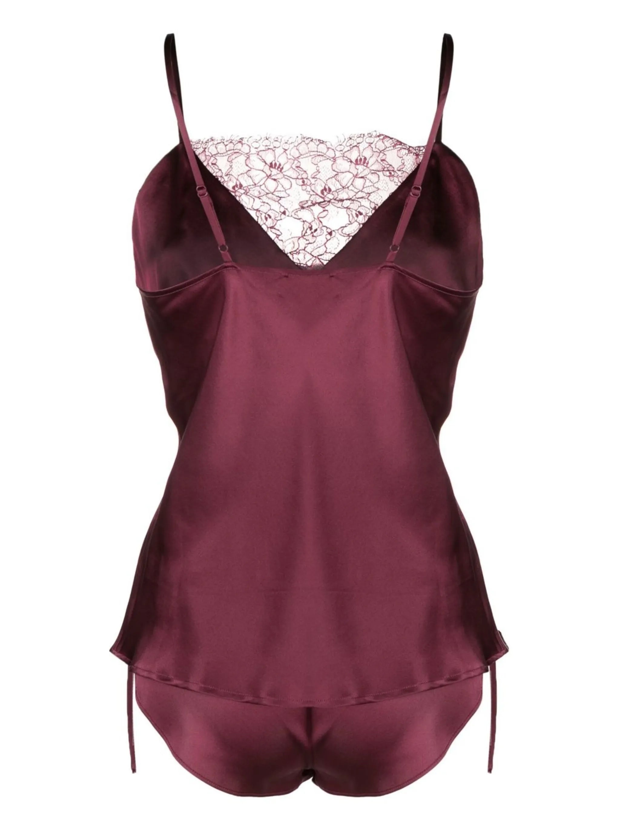 lace-trim silk short set