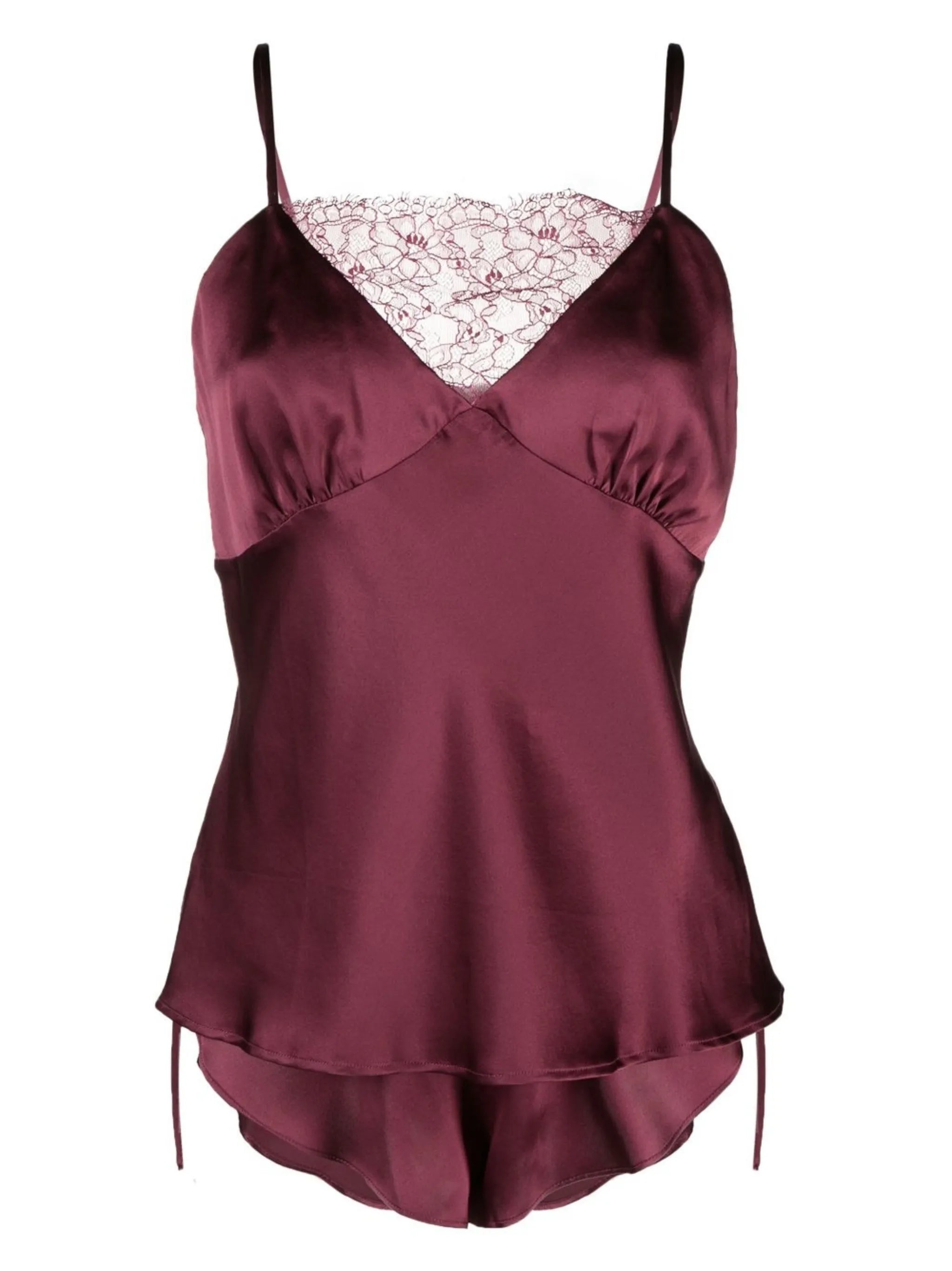 lace-trim silk short set