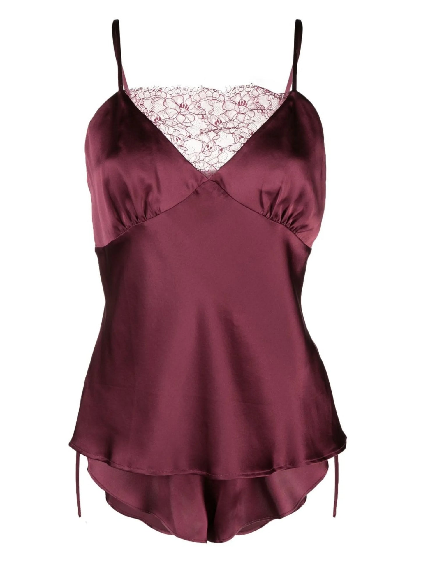 lace-trim silk short set