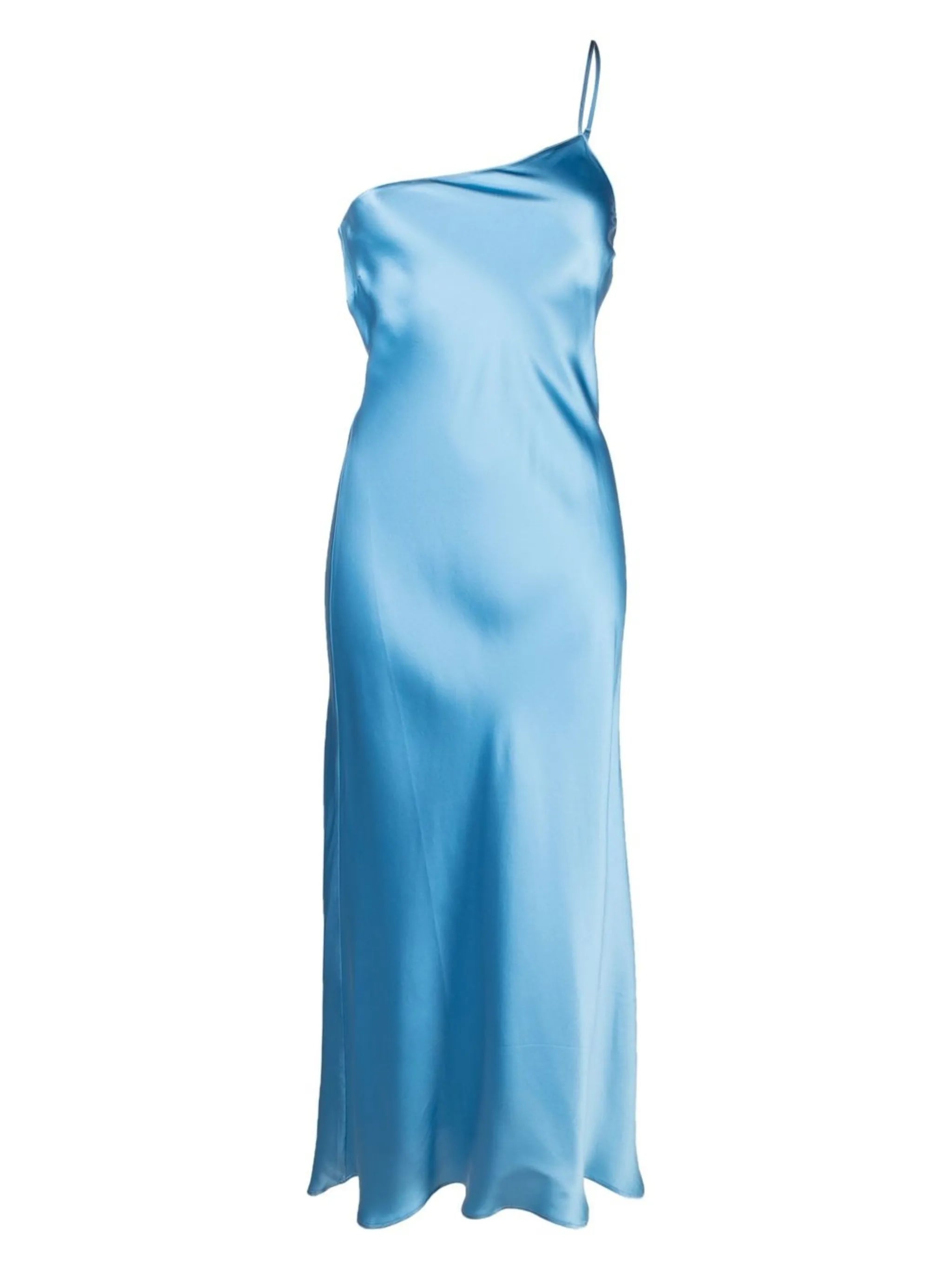 one-shoulder silk slip dress