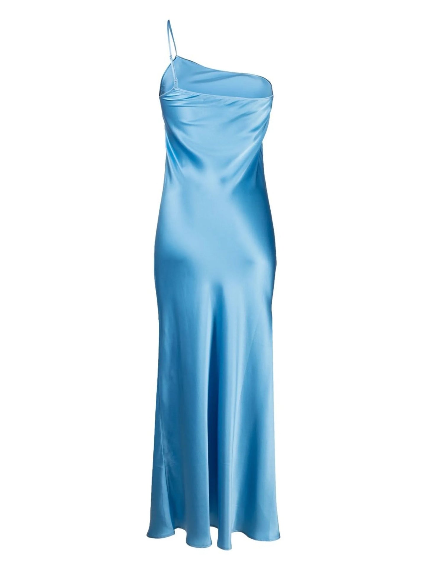 one-shoulder silk slip dress