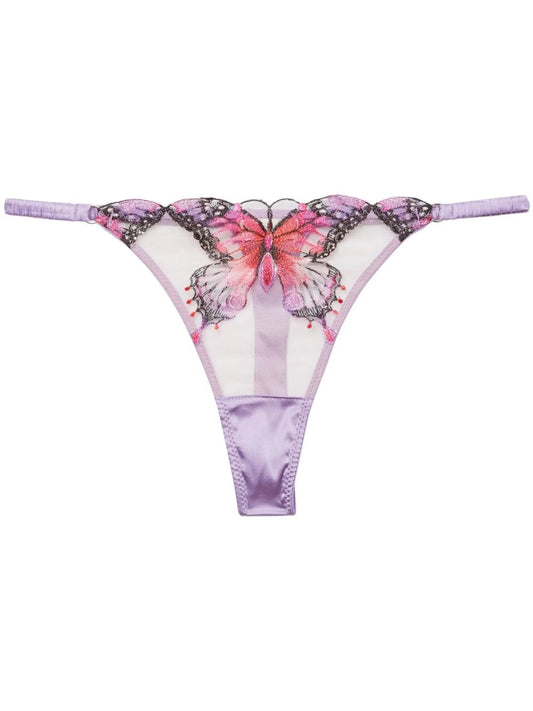 Butterfly embroidered thong