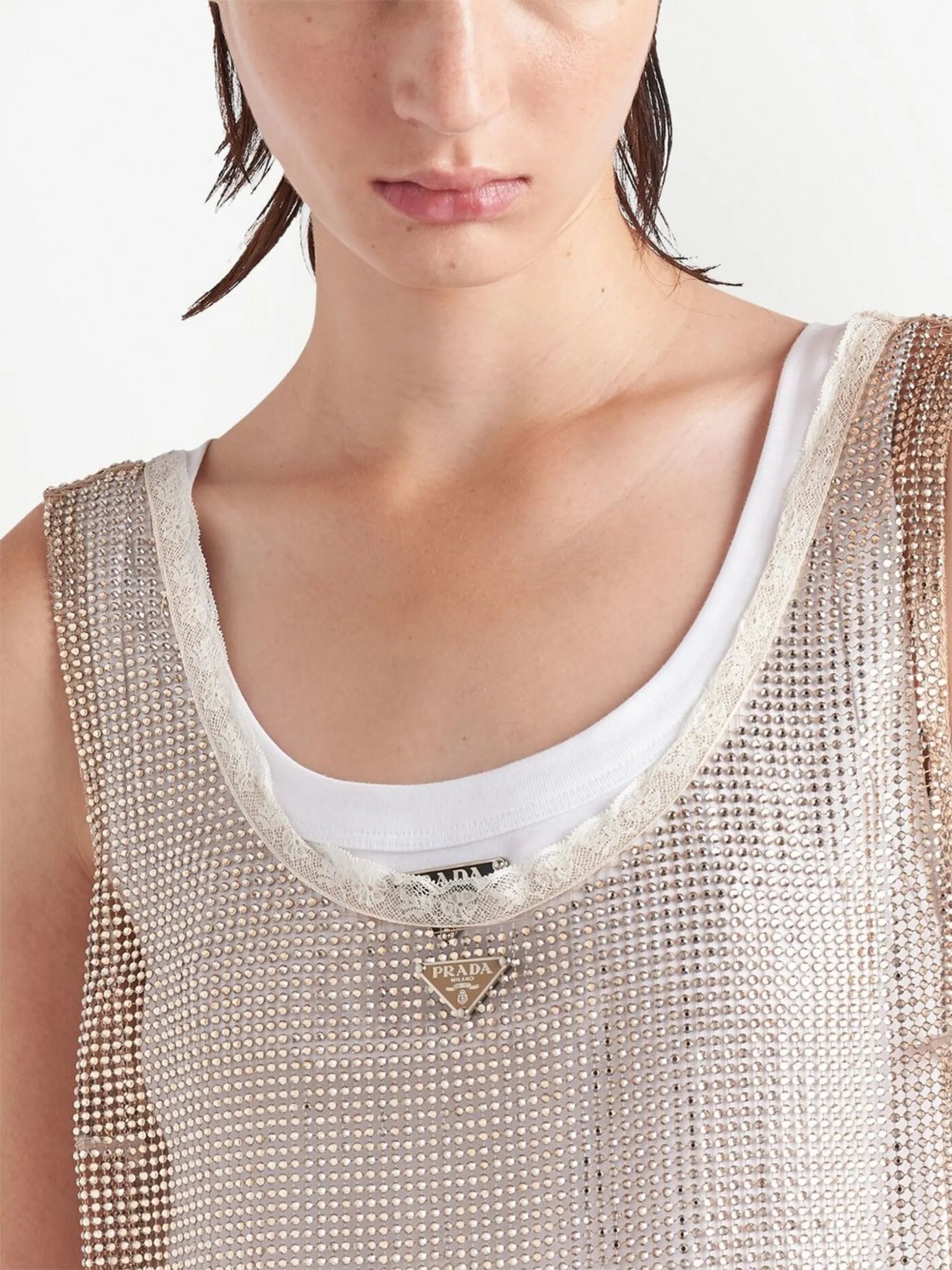 rhinestone-embellished mesh minidress