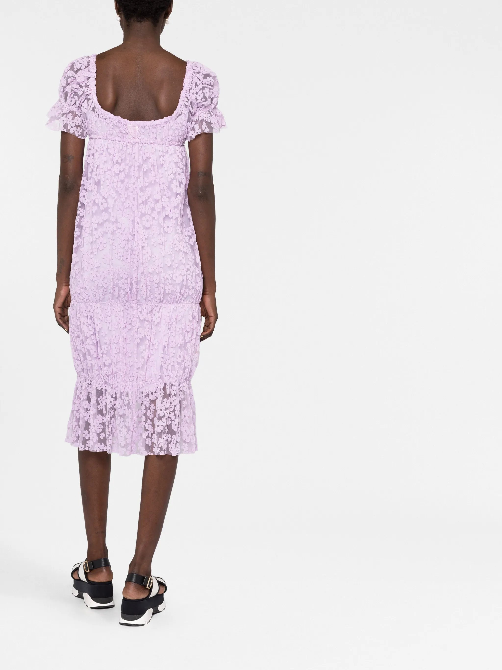 floral flocked tiered dress