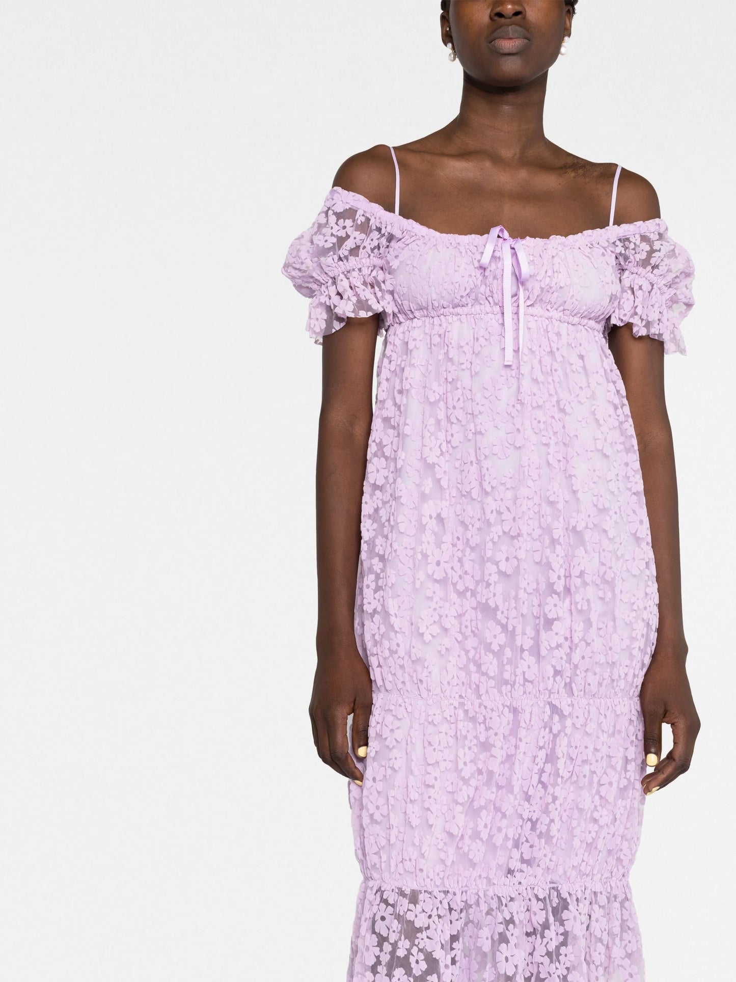 floral flocked tiered dress
