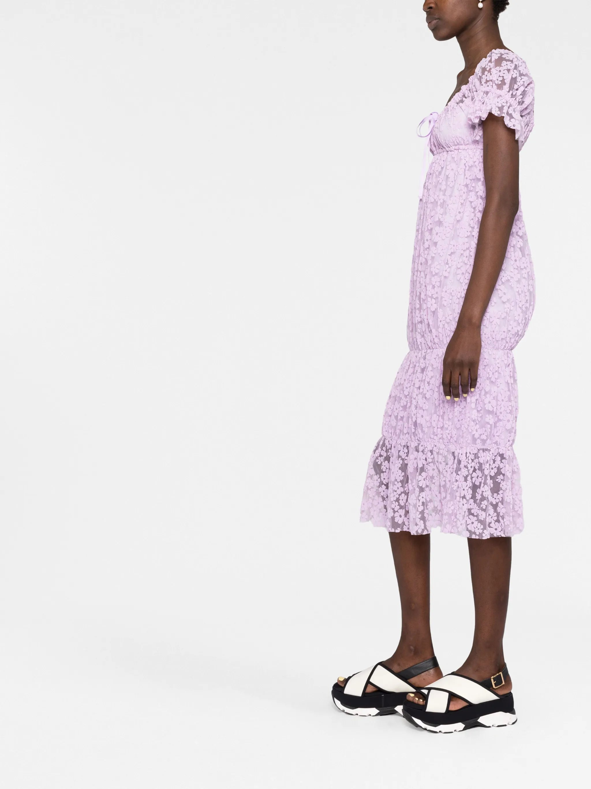 floral flocked tiered dress