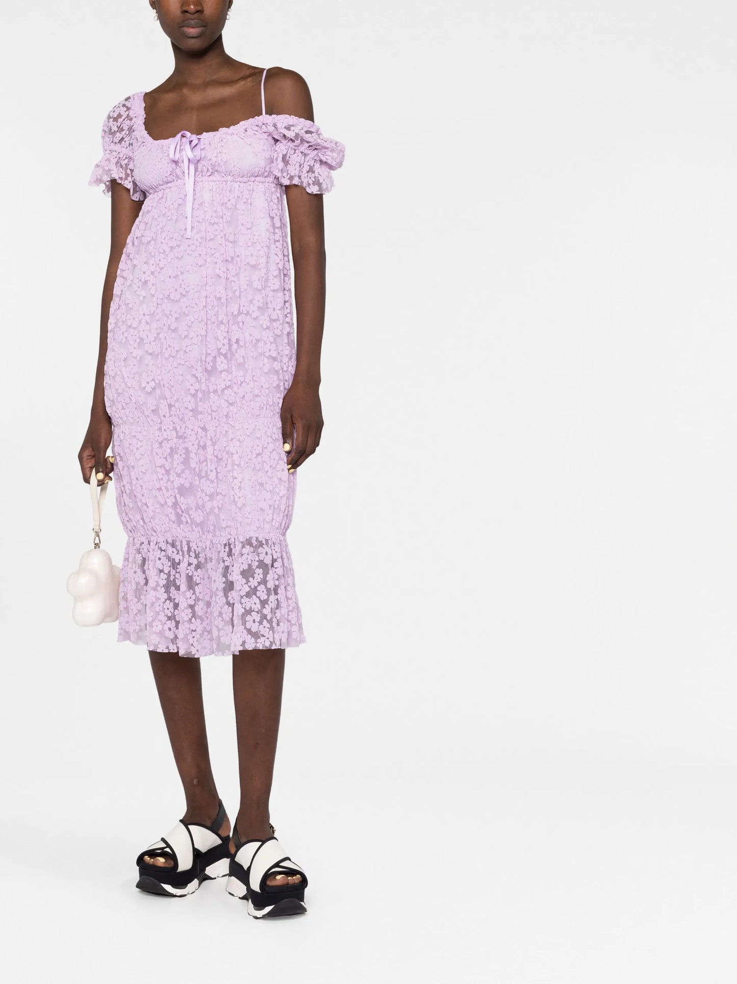 floral flocked tiered dress