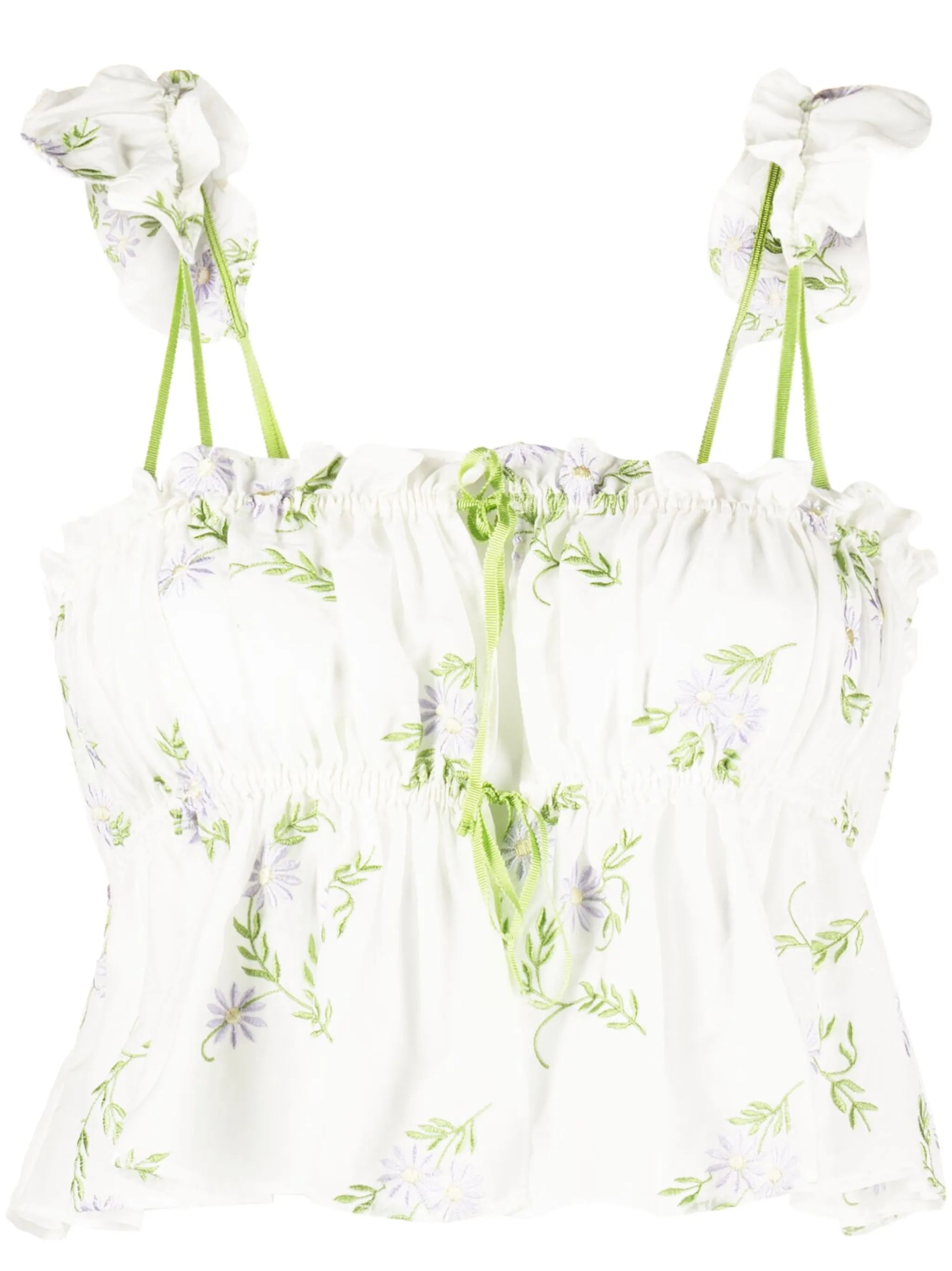 ruffled floral-embroidered top