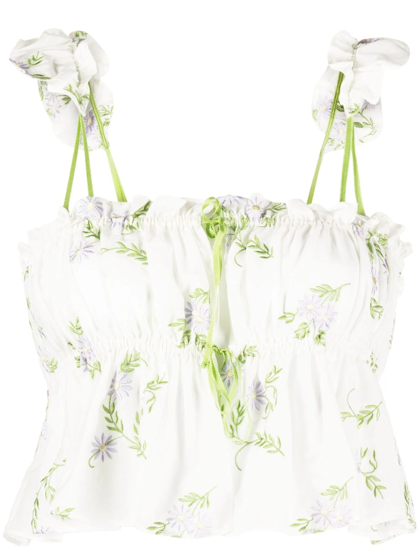 ruffled floral-embroidered top