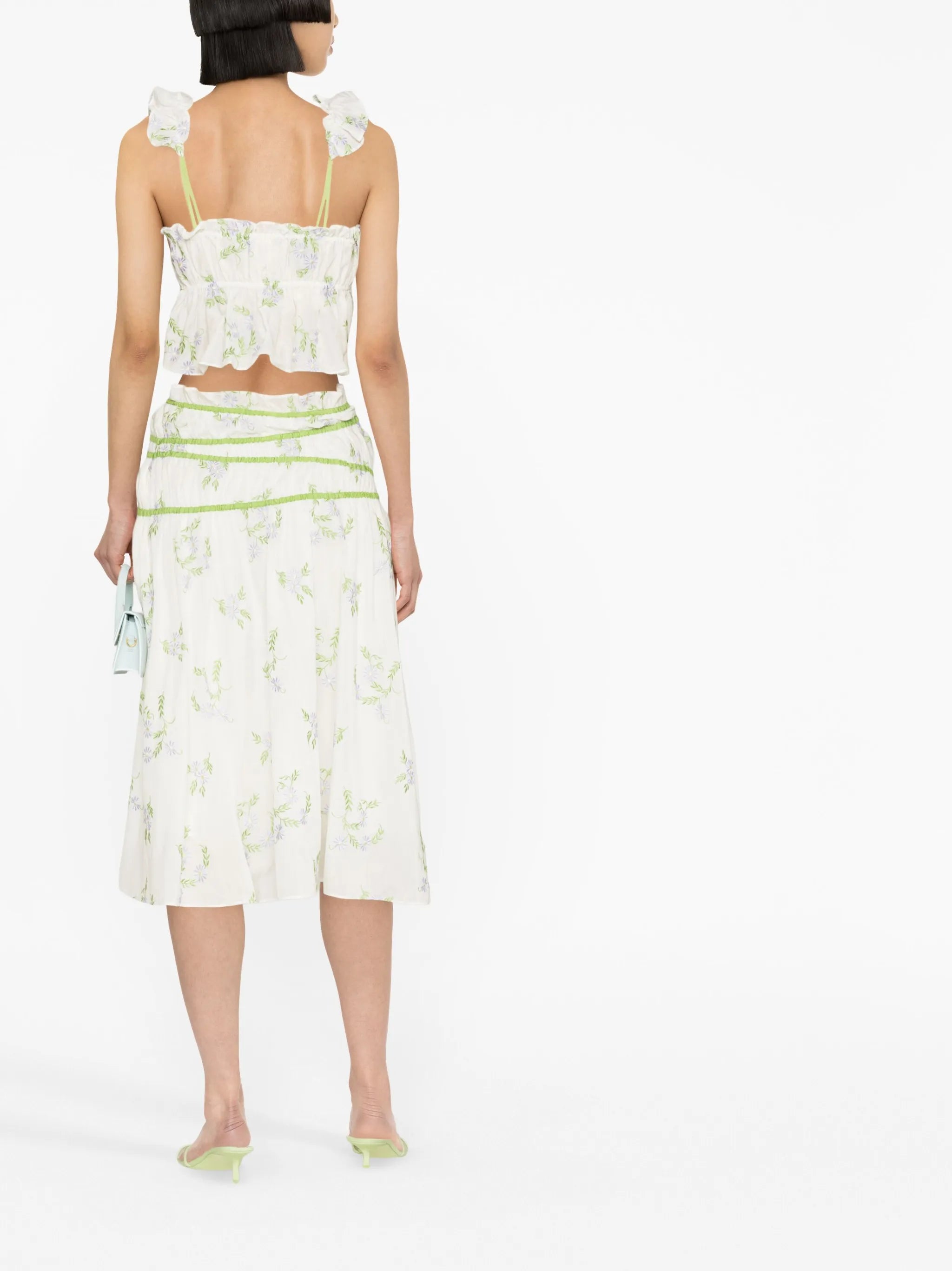 ruffled floral-embroidered top