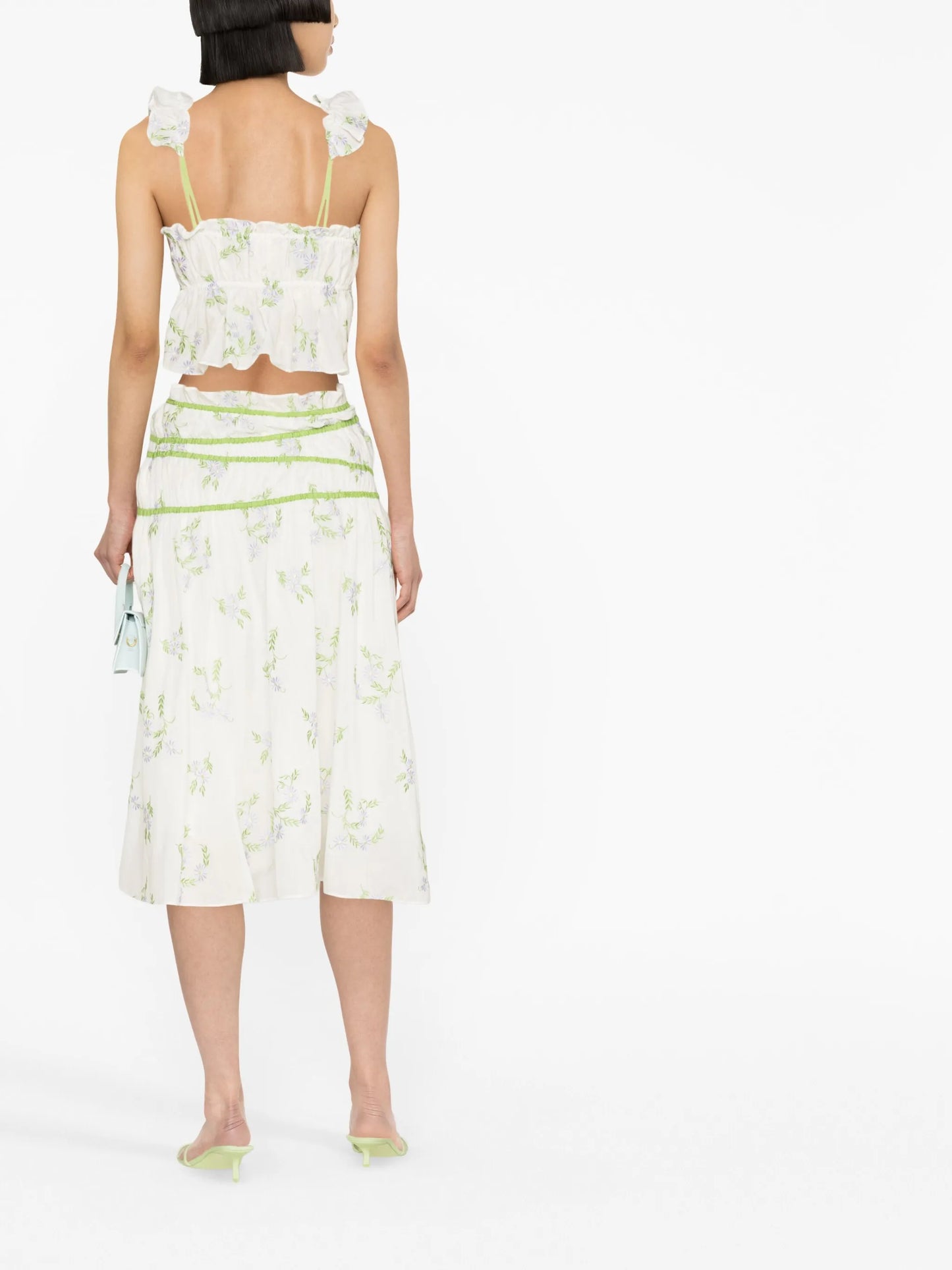 ruffled floral-embroidered top