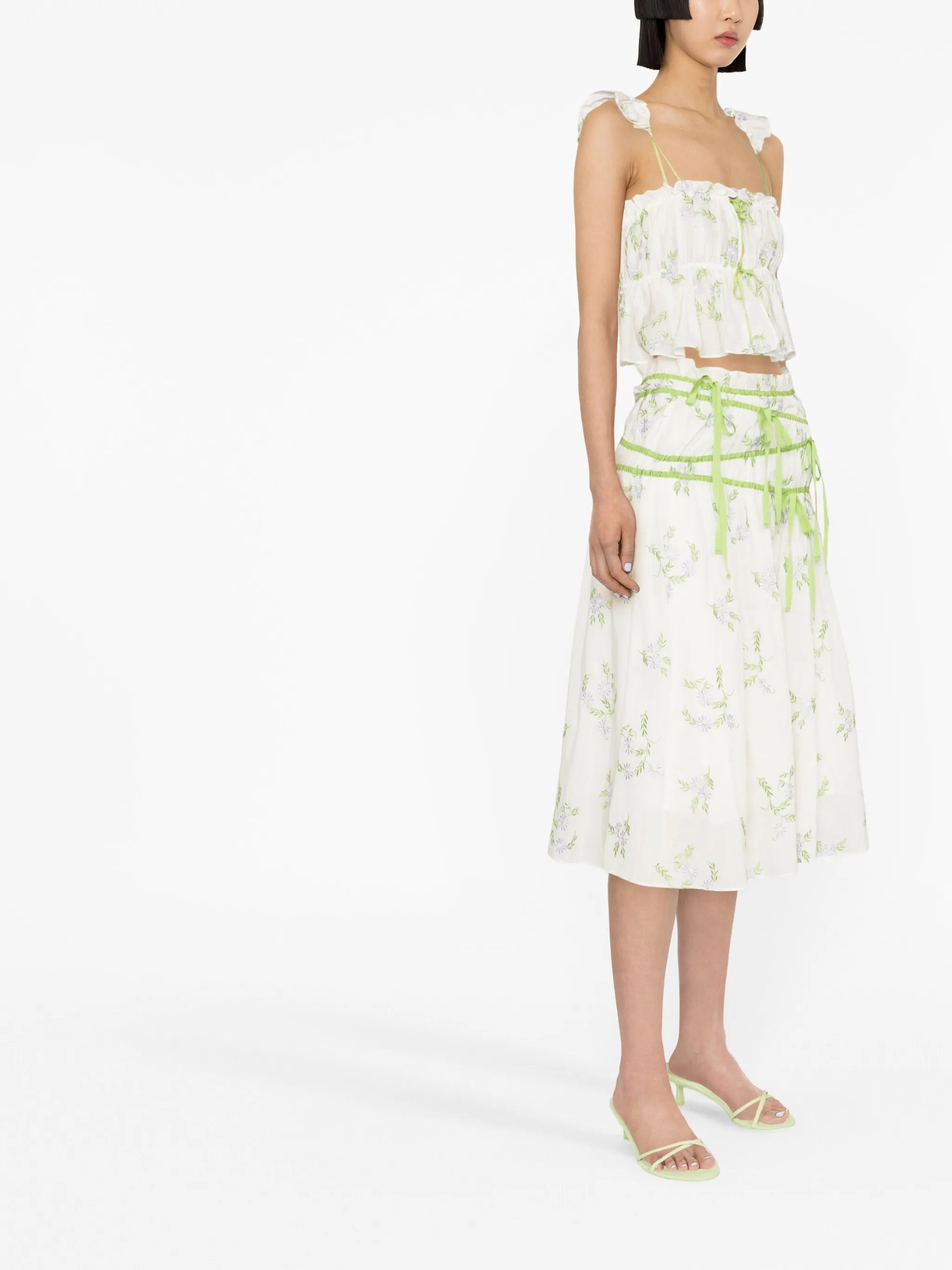 ruffled floral-embroidered top