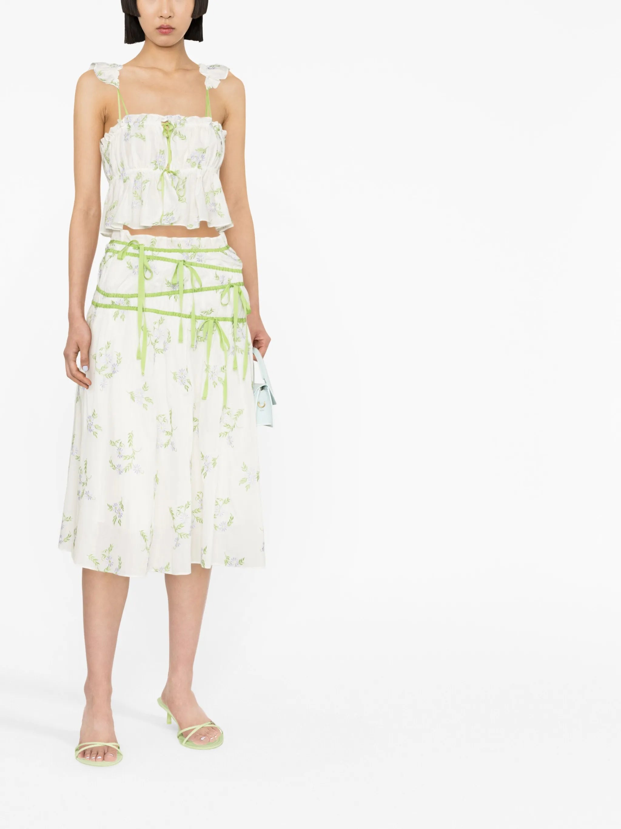 ruffled floral-embroidered top
