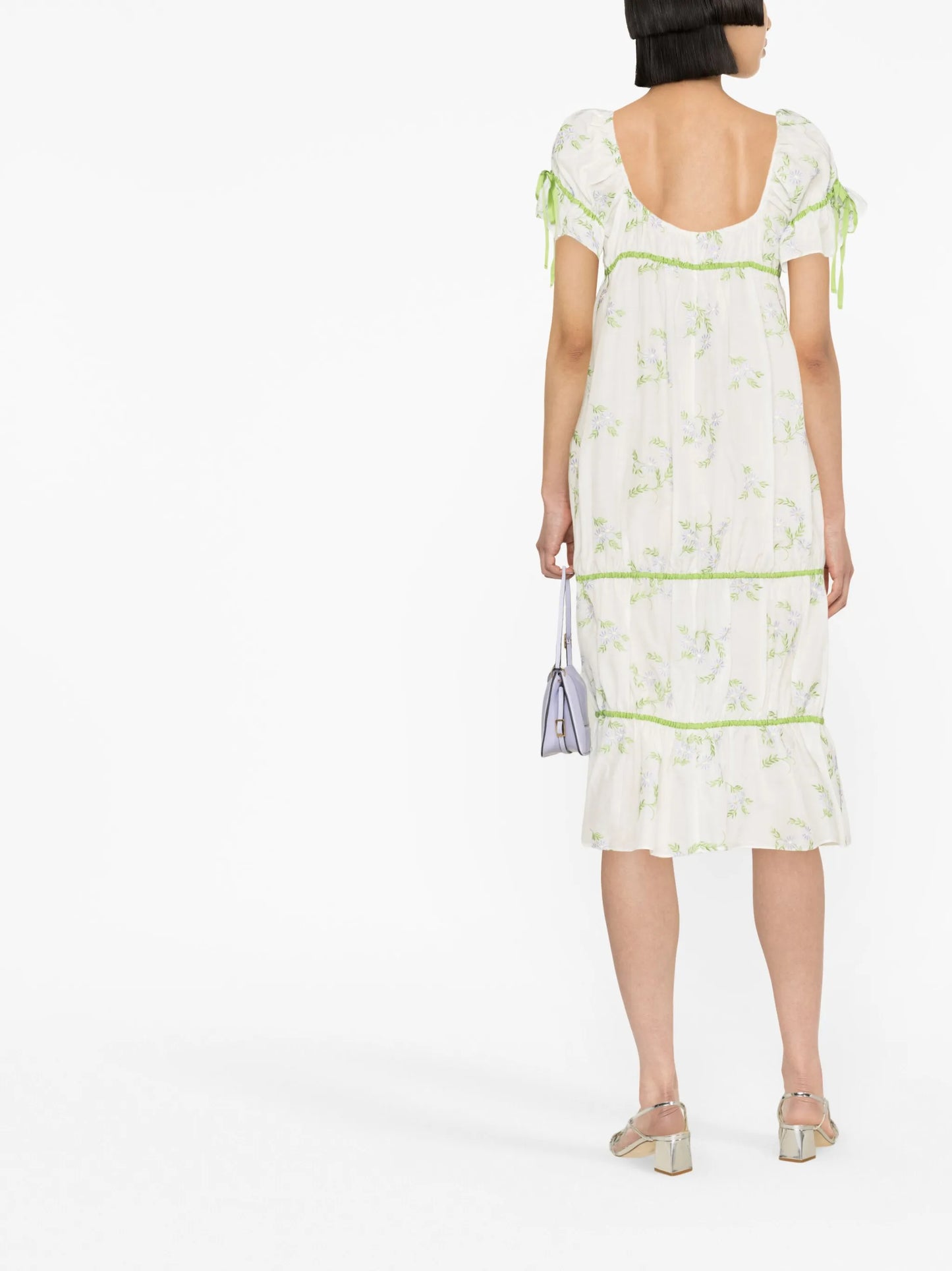 floral-embroidered drawstring dress