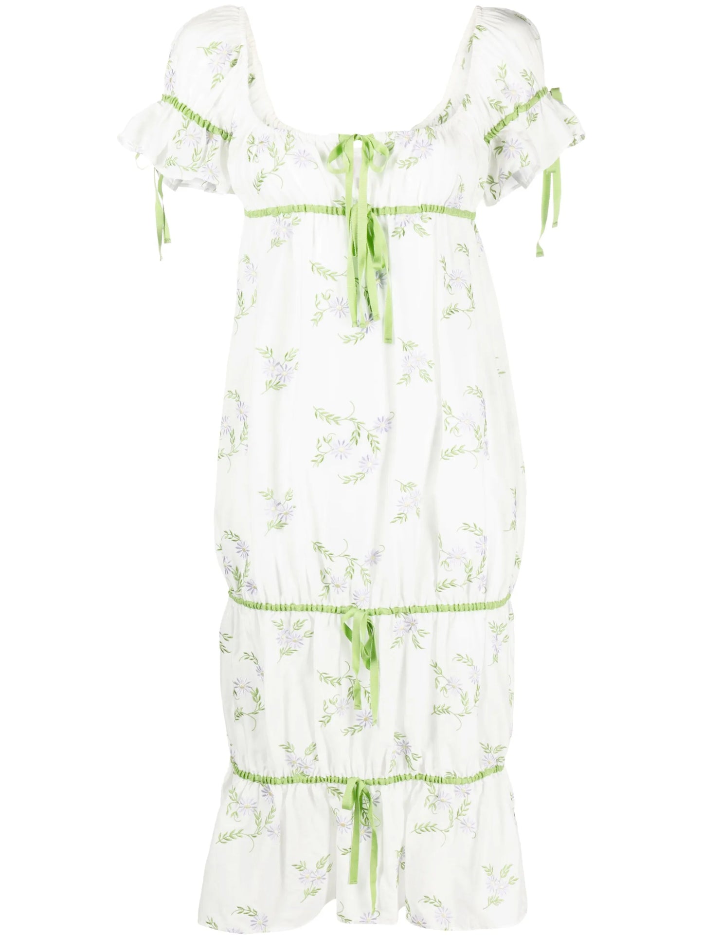 floral-embroidered drawstring dress