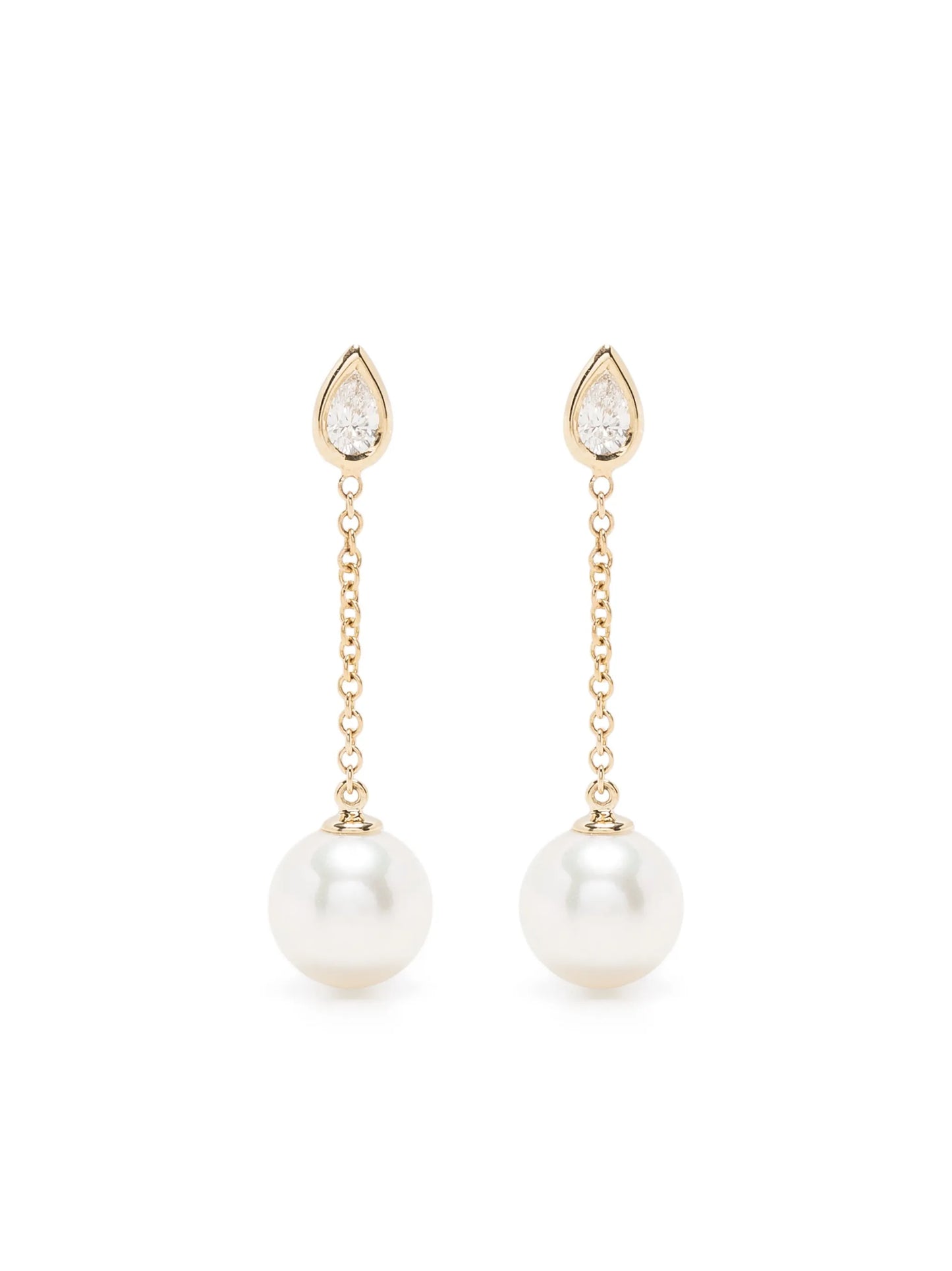 14kt yellow gold diamond and pearl drop earrings