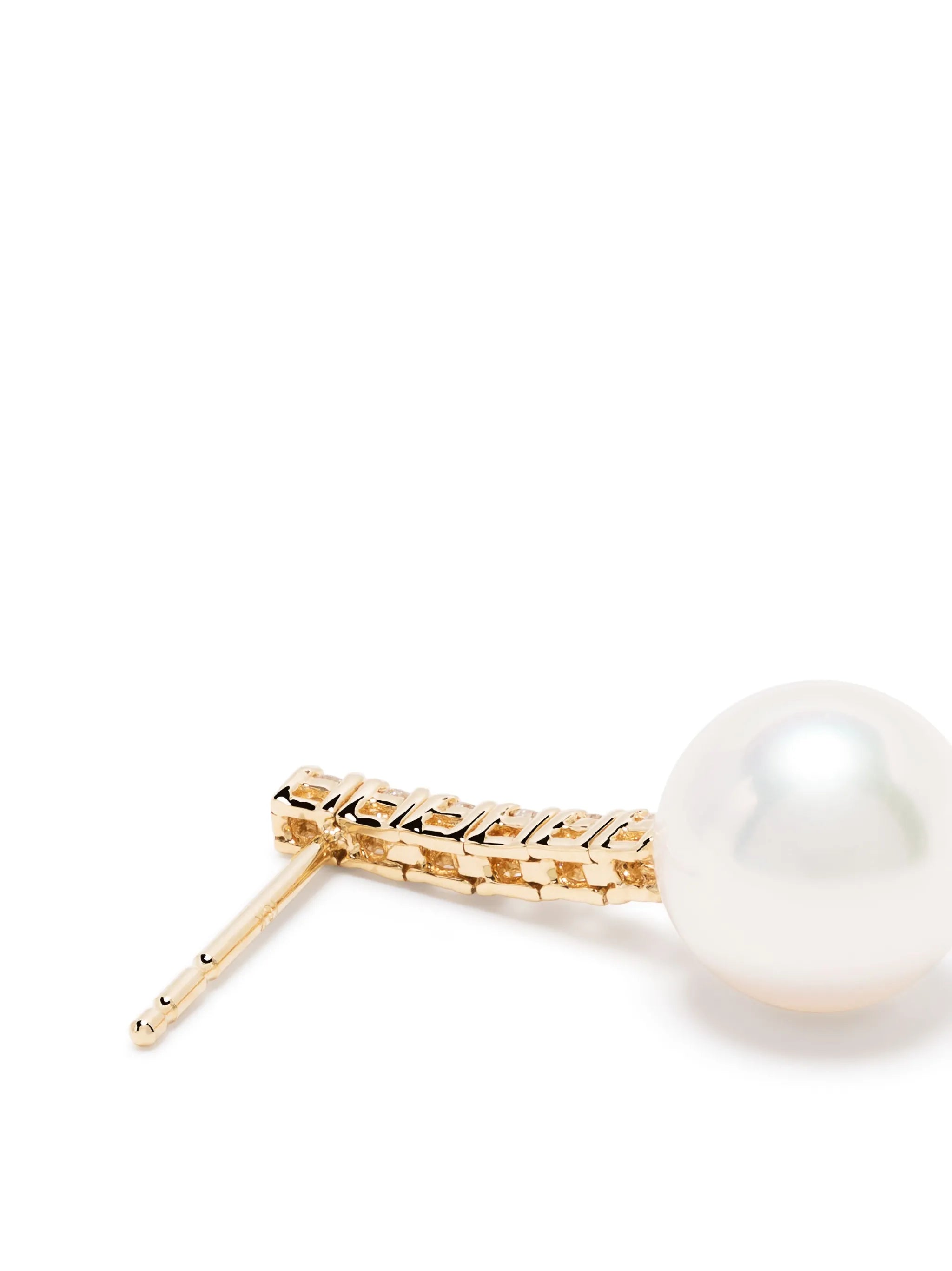 14kt yellow gold pearl and diamond drop earring