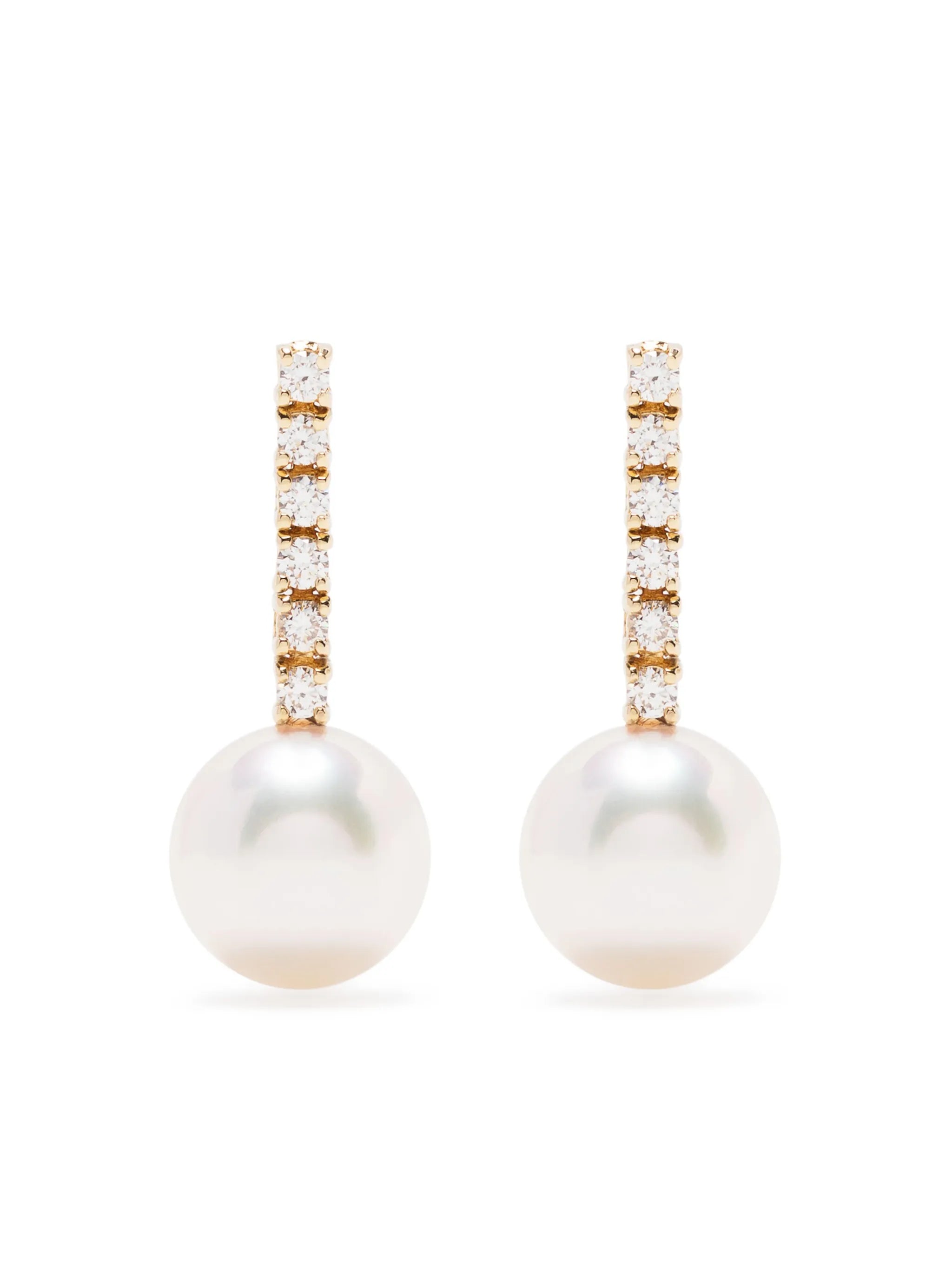 14kt yellow gold pearl and diamond drop earring