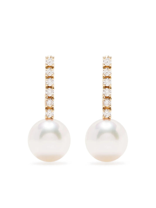 14kt yellow gold pearl and diamond drop earring