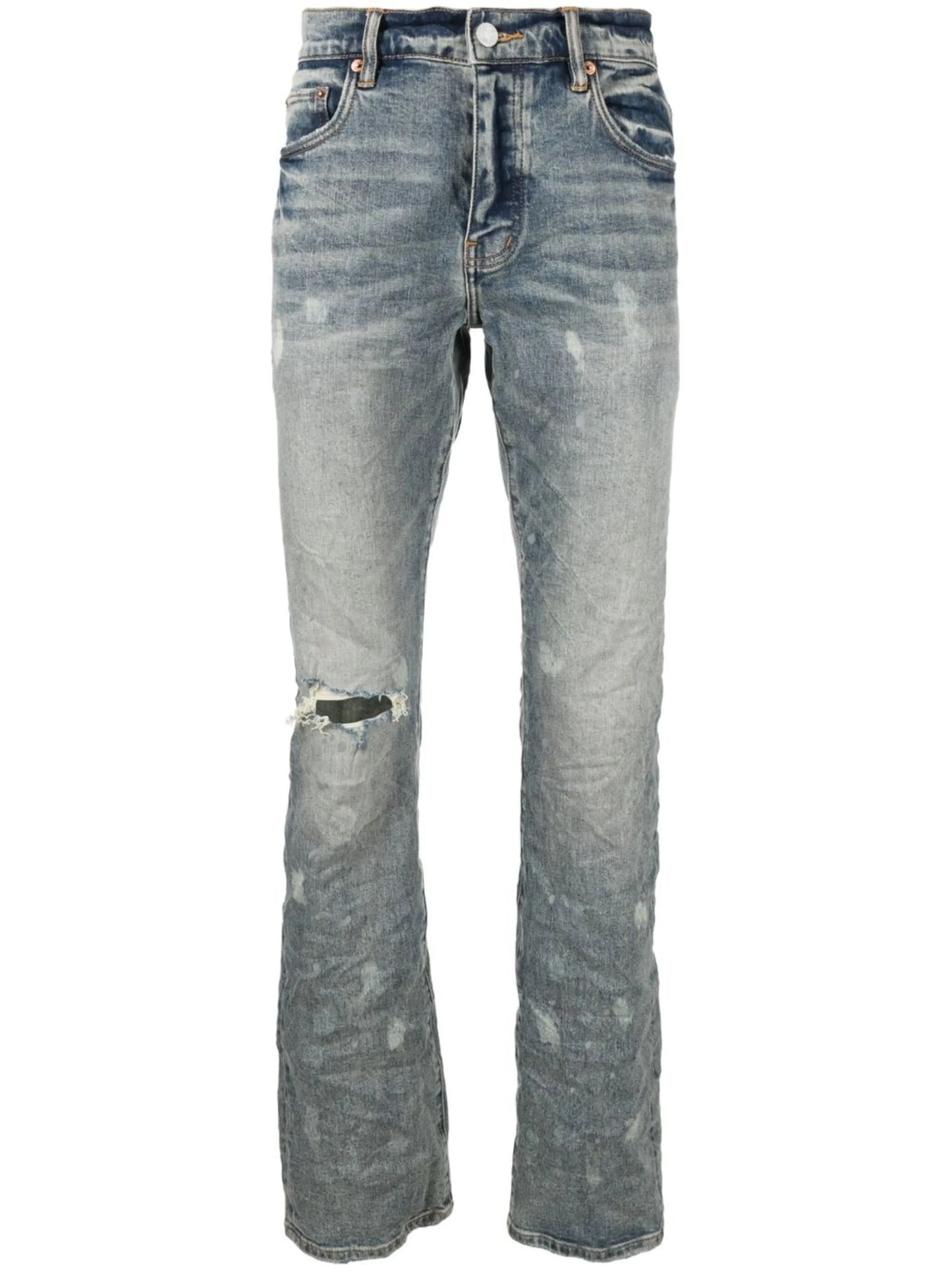 medium-wash slim-cut jeans