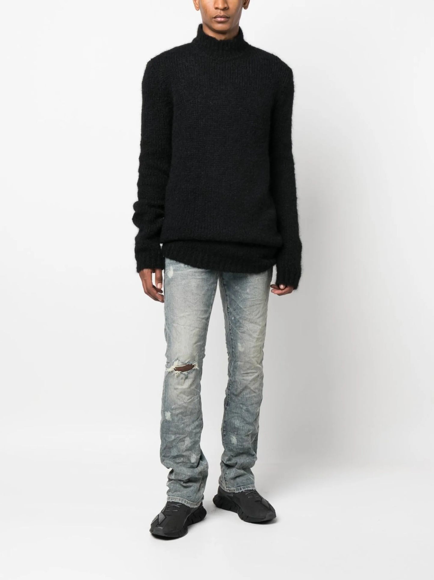 medium-wash slim-cut jeans