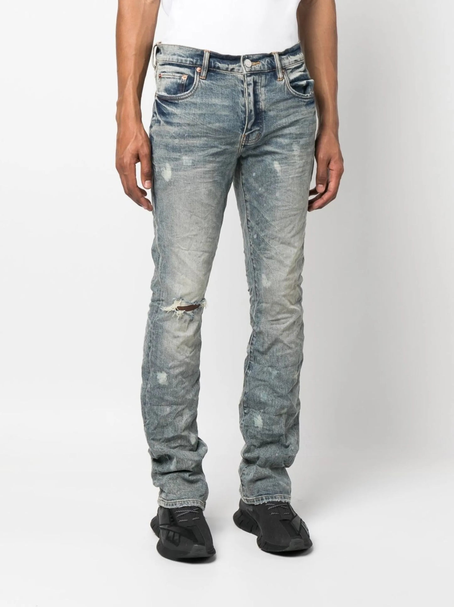 medium-wash slim-cut jeans