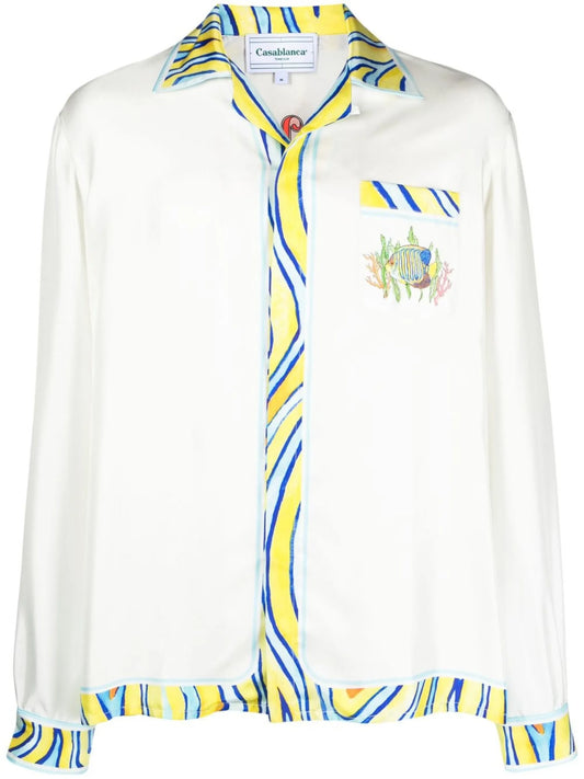 Aquatique-print silk shirt
