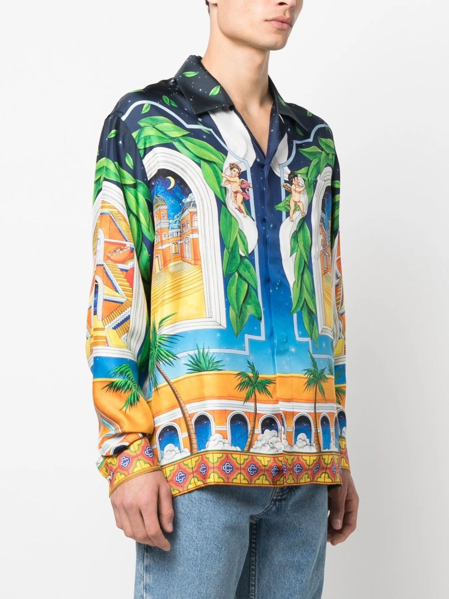 graphic-print silk shirt