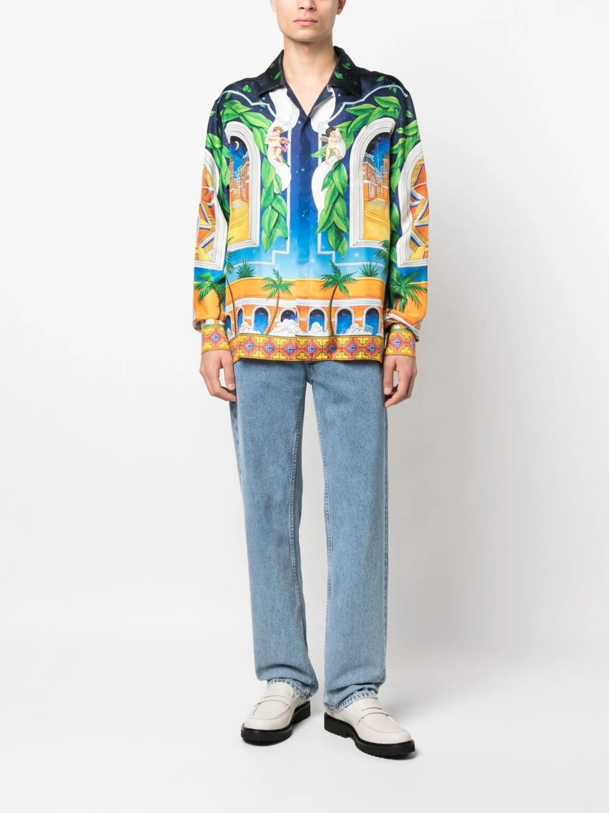 graphic-print silk shirt