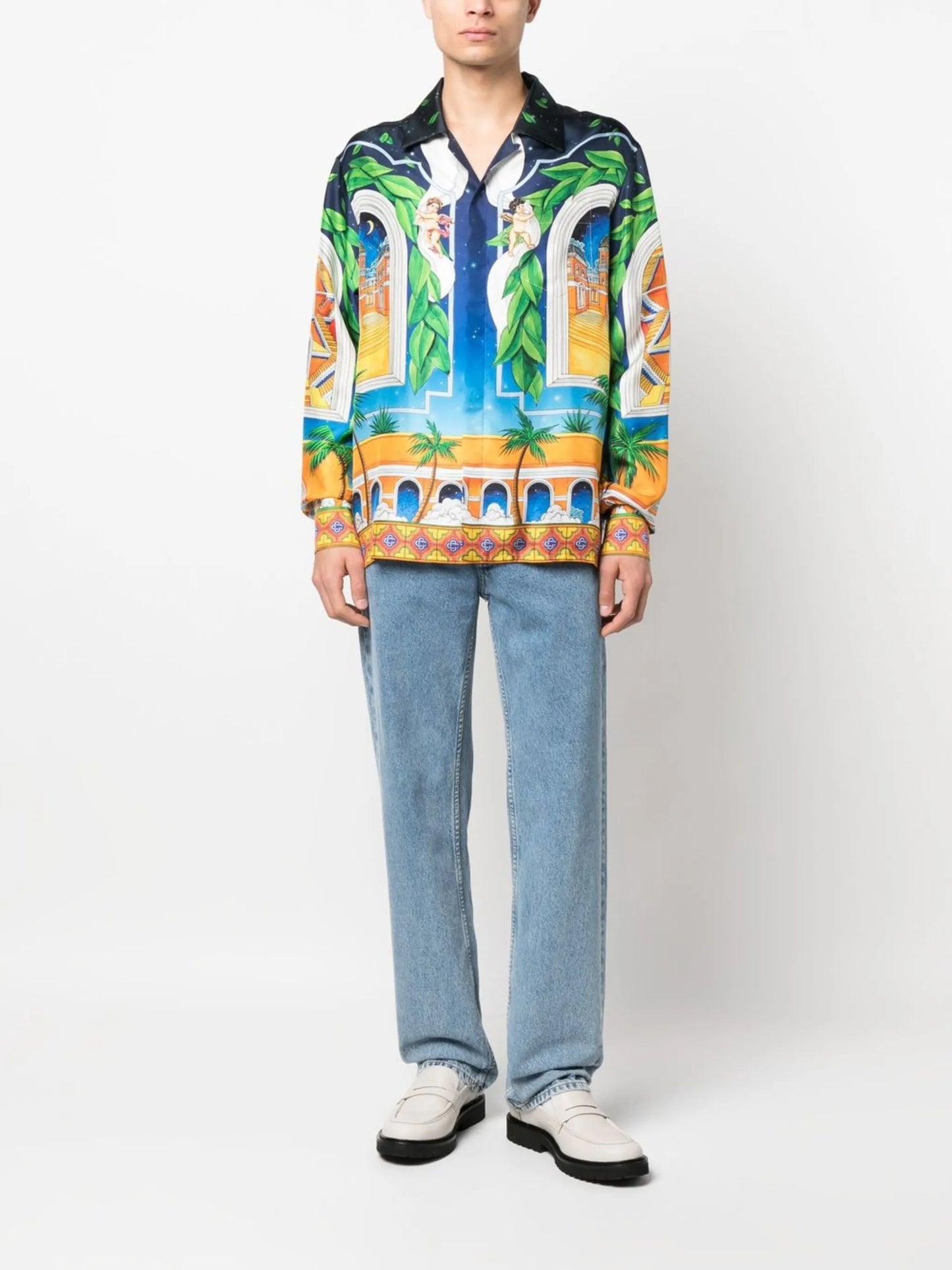 graphic-print silk shirt