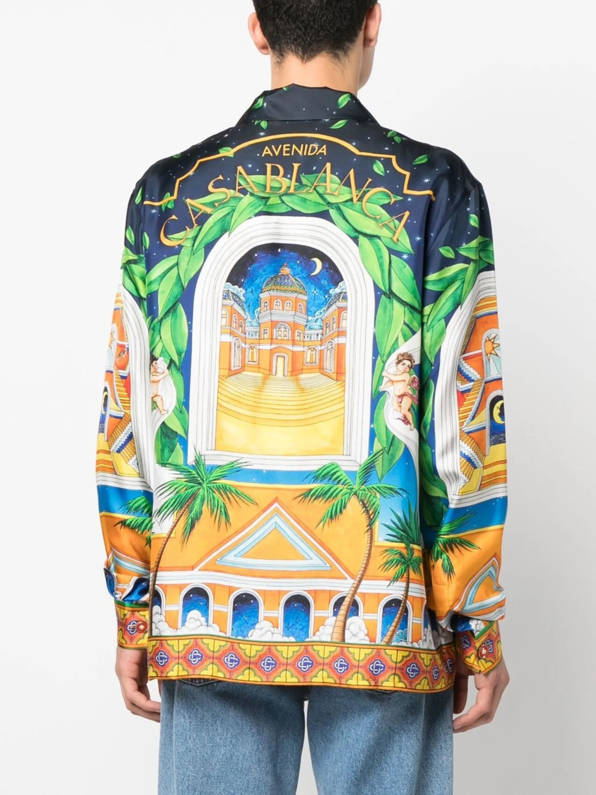 graphic-print silk shirt