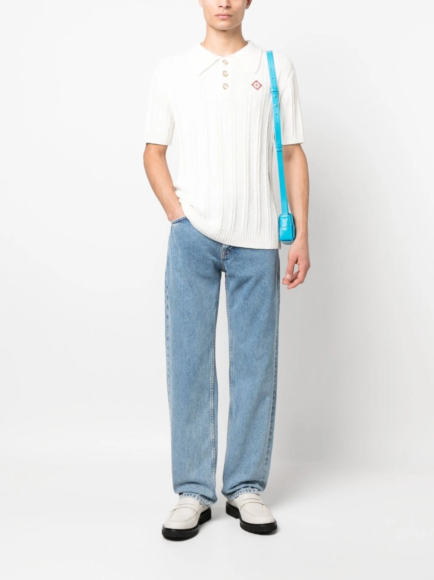 ribbed-knit polo shirt